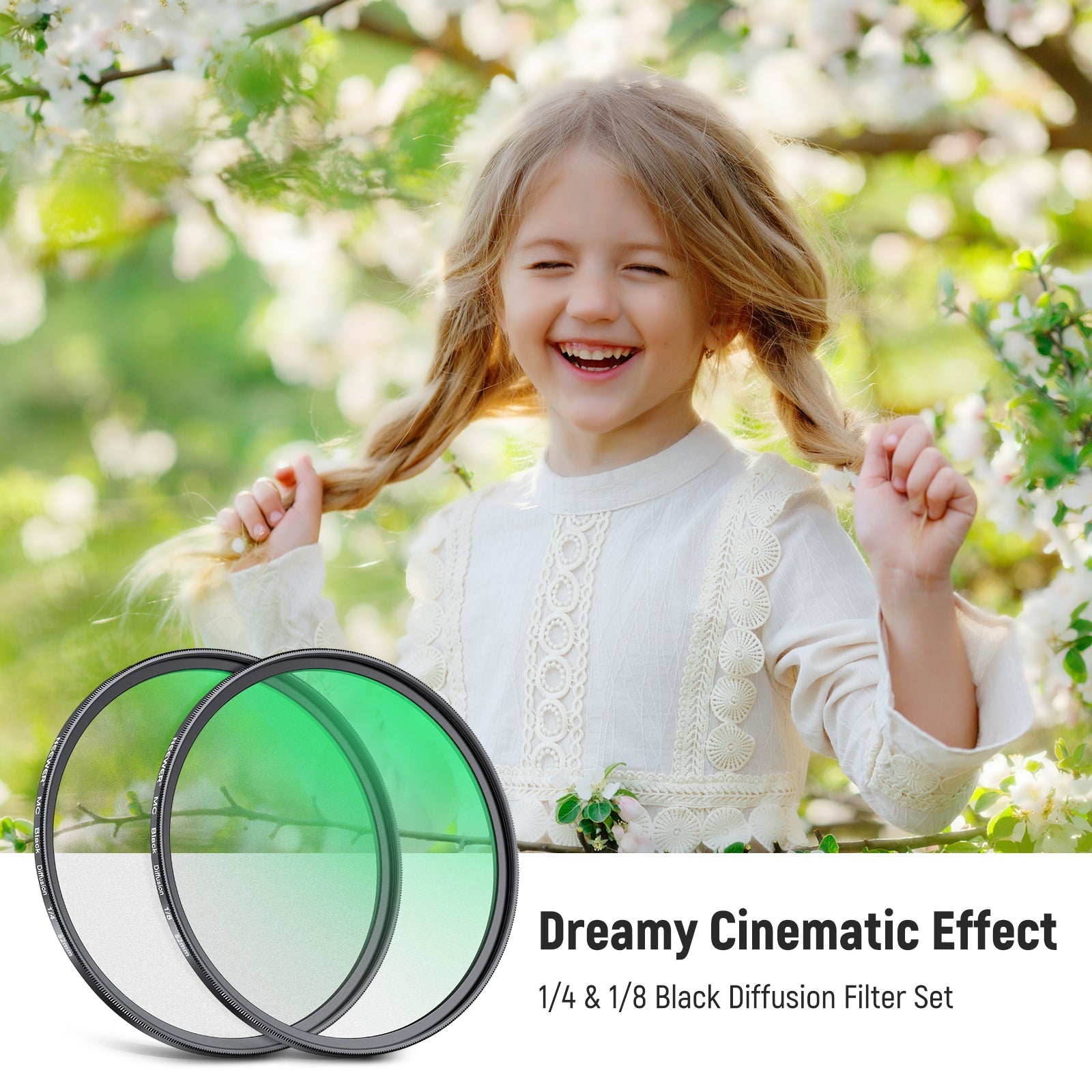 NEEWER 2 Pack 1/4 & 1/8 Black Diffusion Lens Filter Set