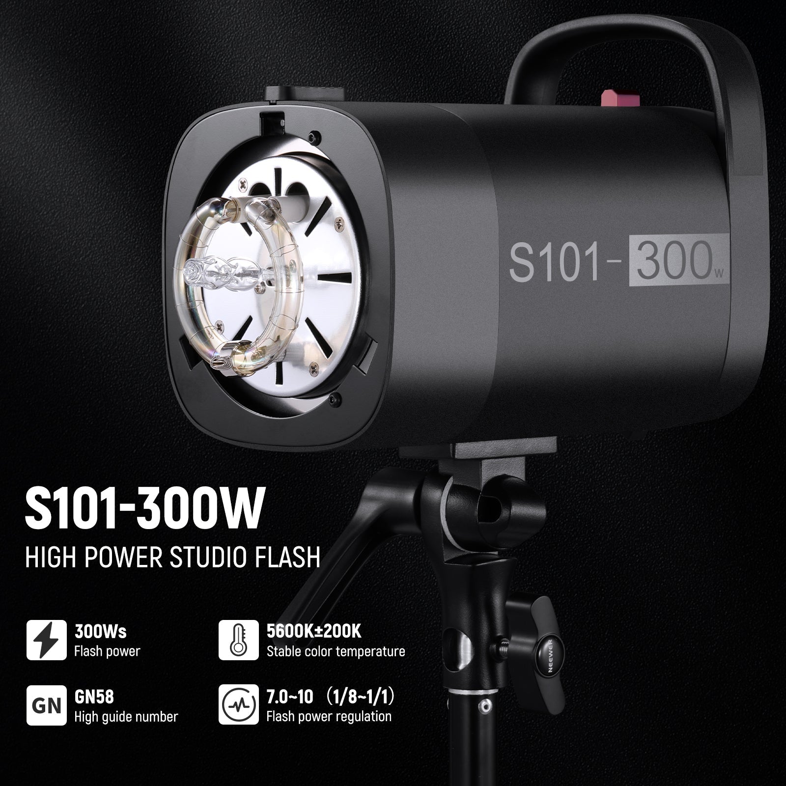 NEEWER 2 Pack S101-300W 300Ws Studio Monolight Flash Light Kit