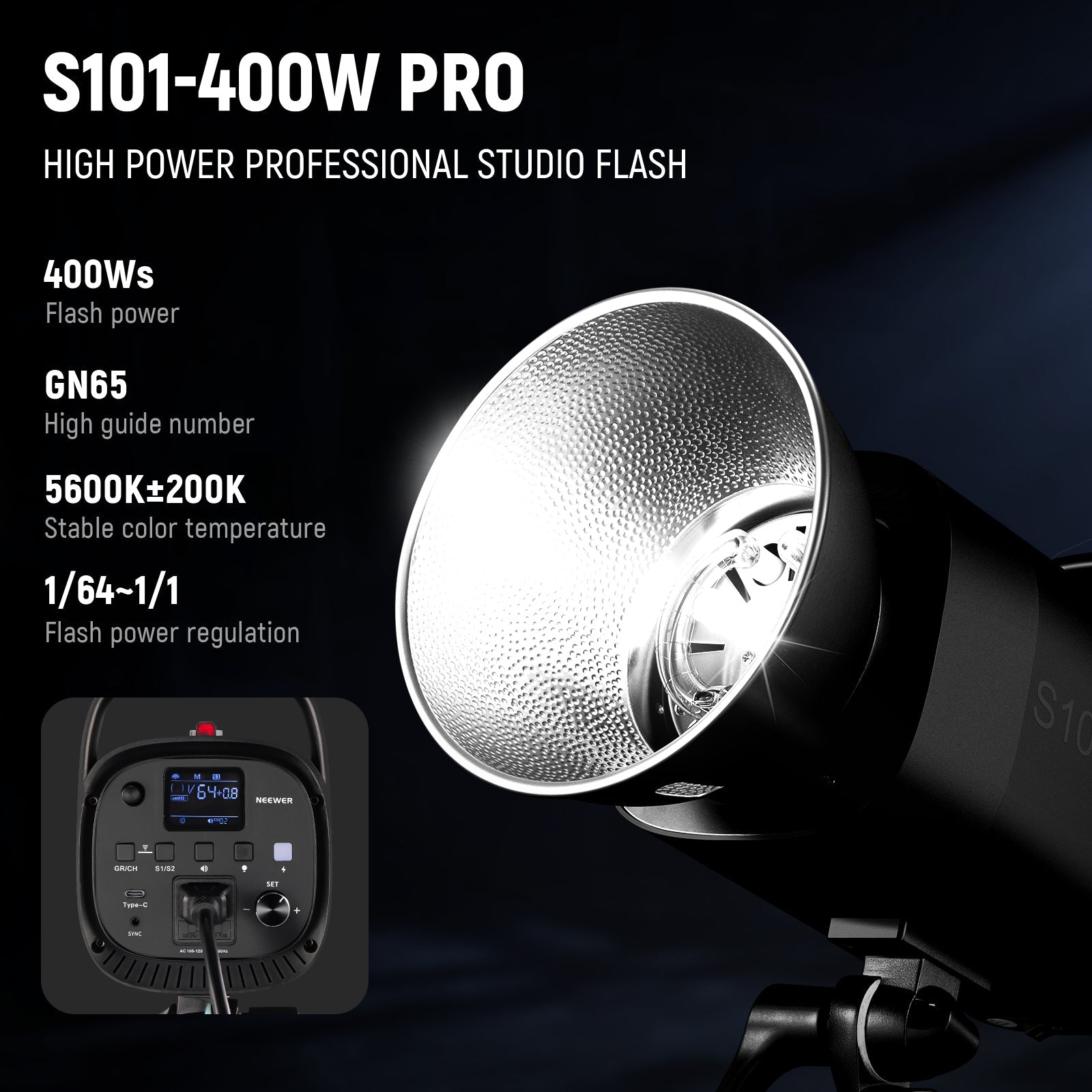 NEEWER 2 Pack S101-400W PRO 400Ws Studio Monolight Flash Light Kit