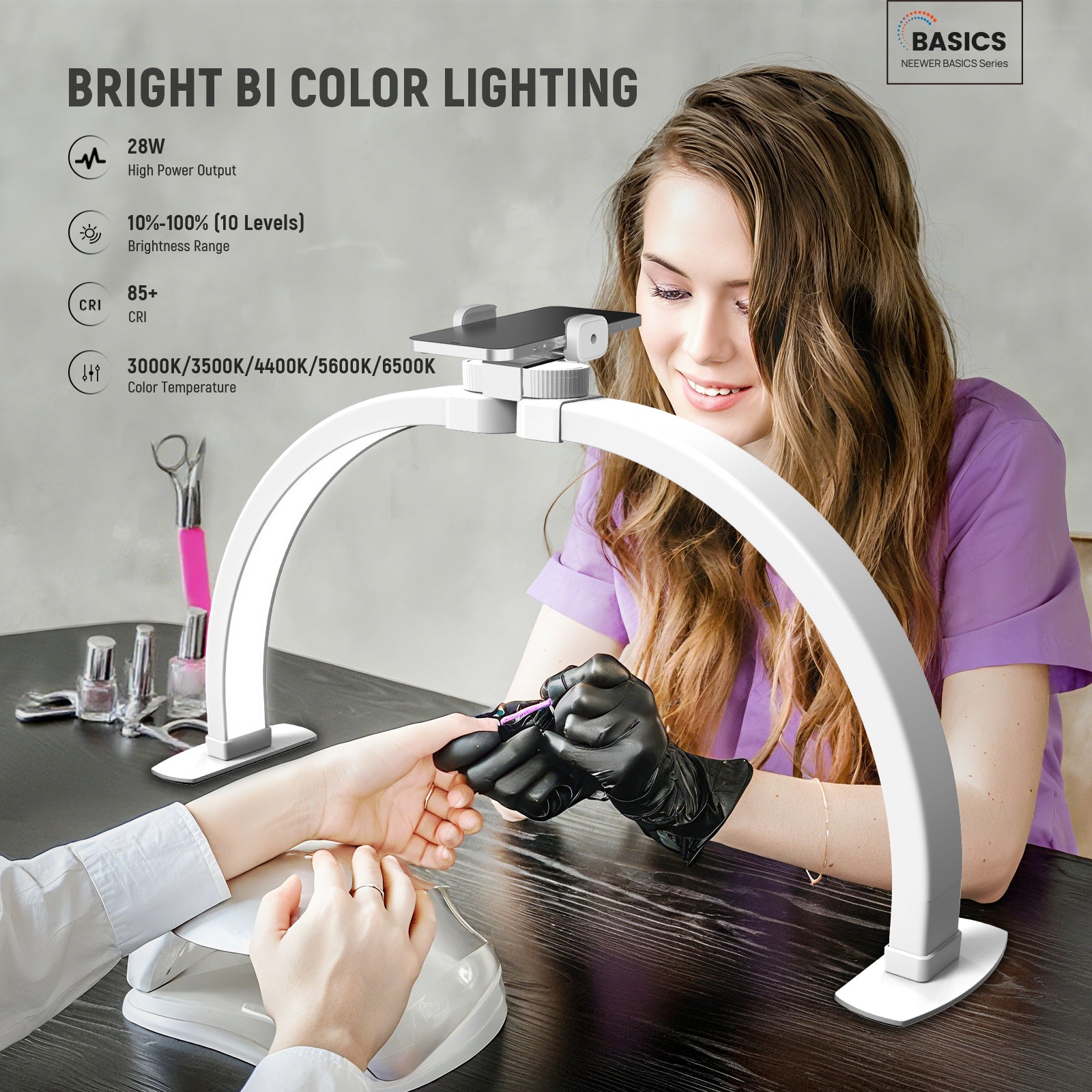 NEEWER BASICS HM04-D 28W 23" Foldable Nail Tech Table Arc Lamp
