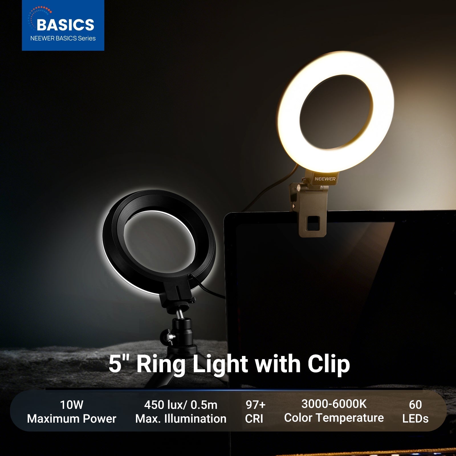 NEEWER BASICS BR60 5" Bi-Color Mini Ring Light