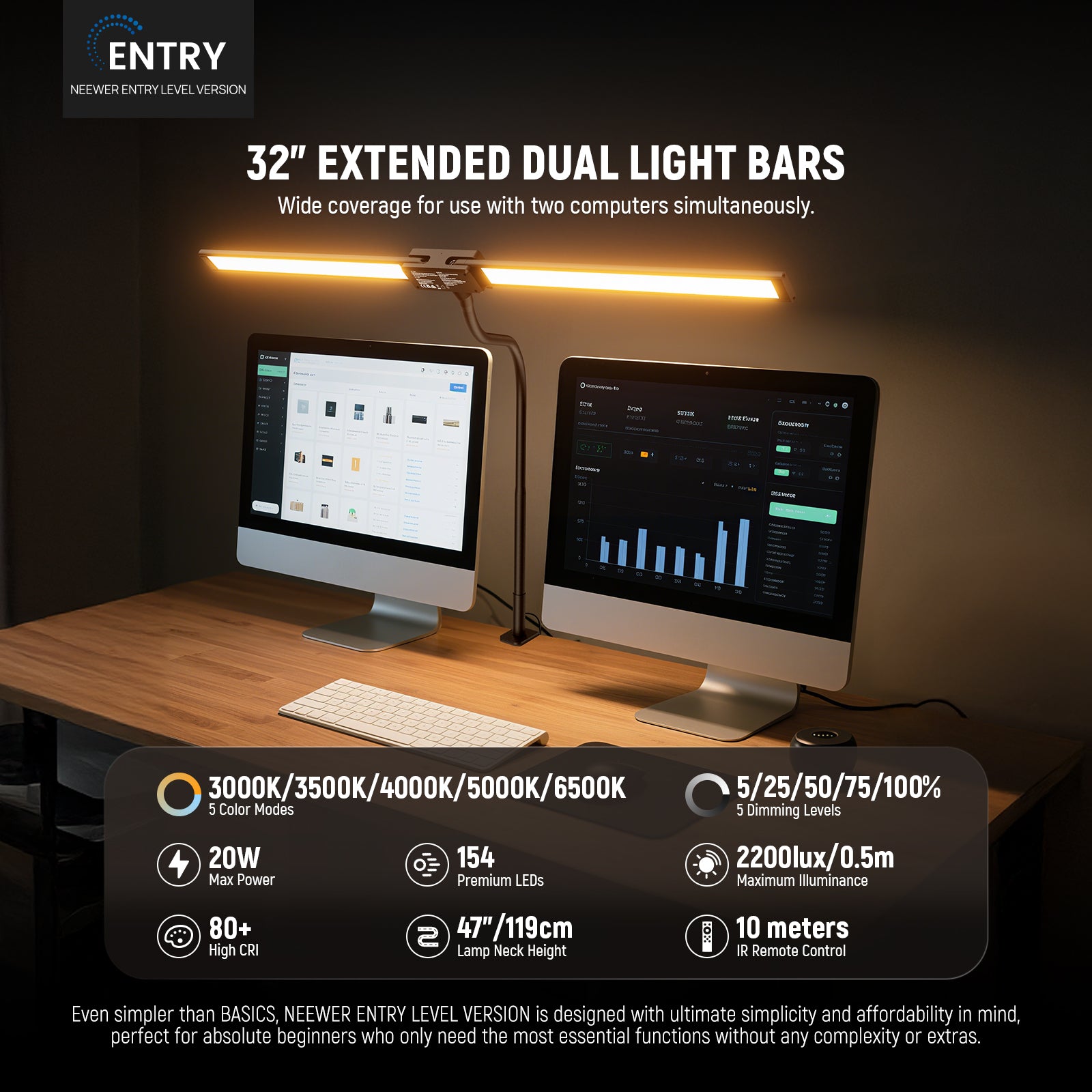 NEEWER ENTRY LEVEL VERSION N21 32" Dual Light Bar Desktop LED Light