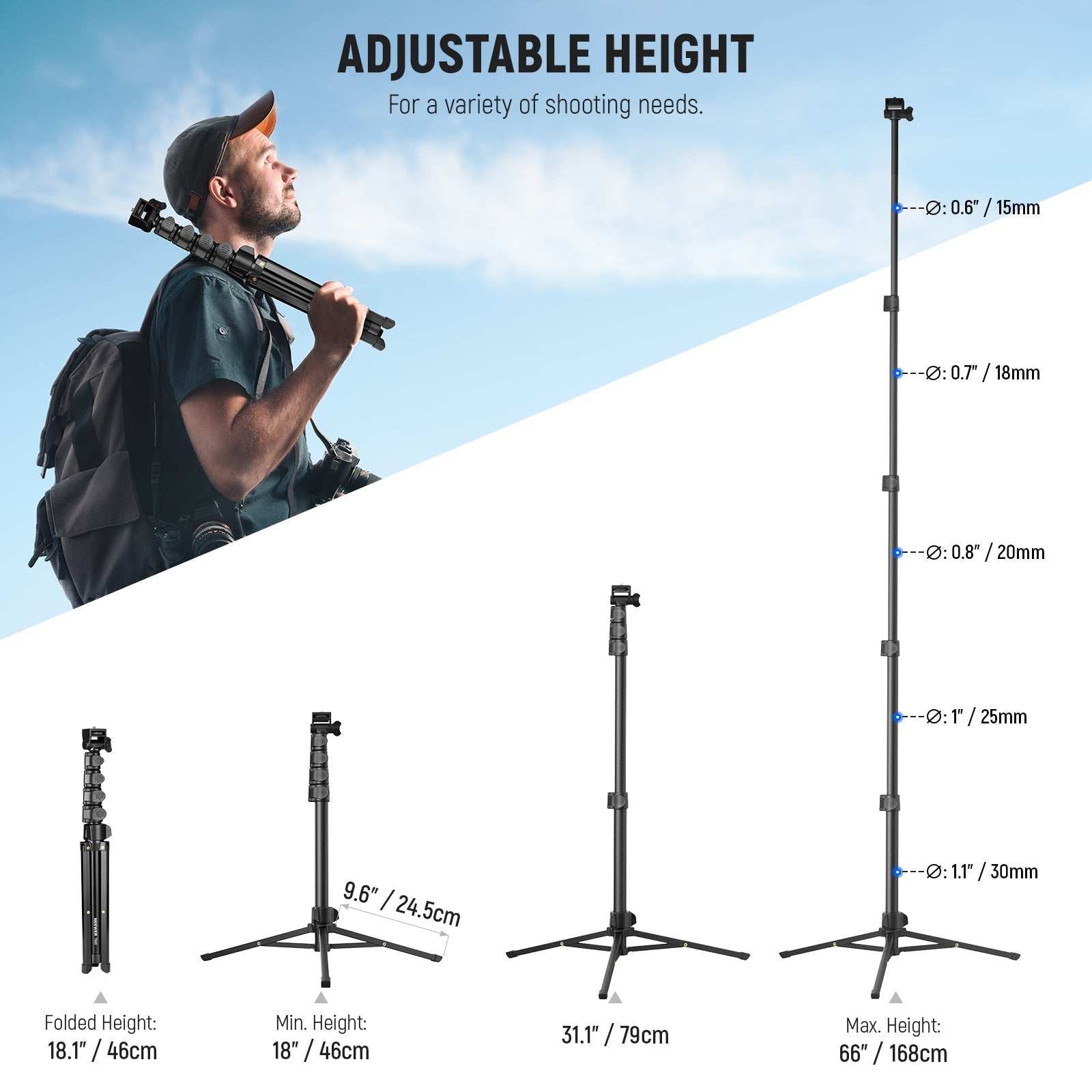 NEEWER BASICS TS03 66" Phone Tripod with Remote & Phone Holder