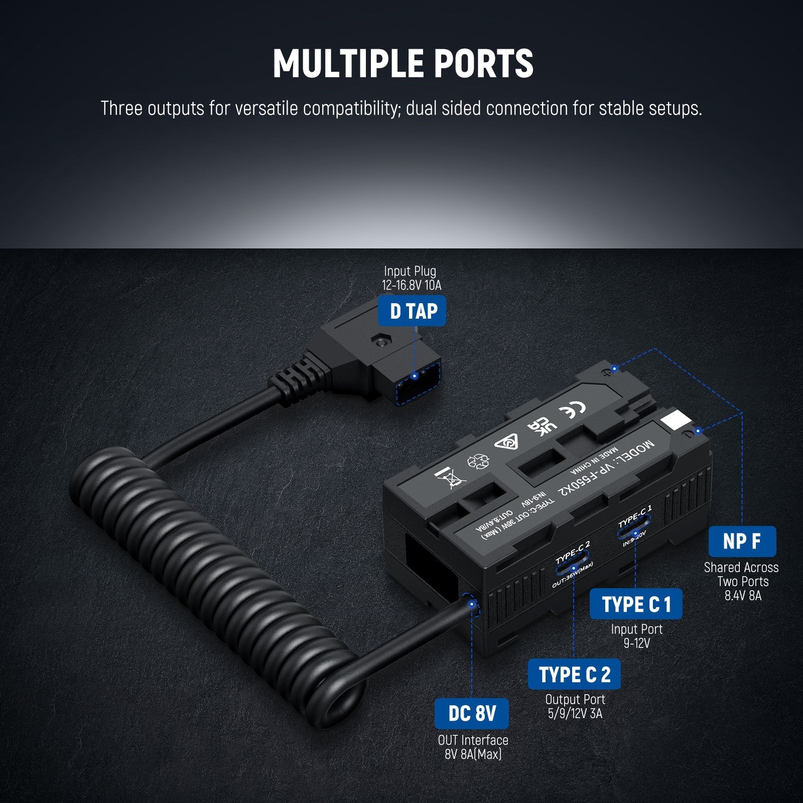 NEEWER VP-F550X2 Dual Sided Dummy Battery Adapter with Display