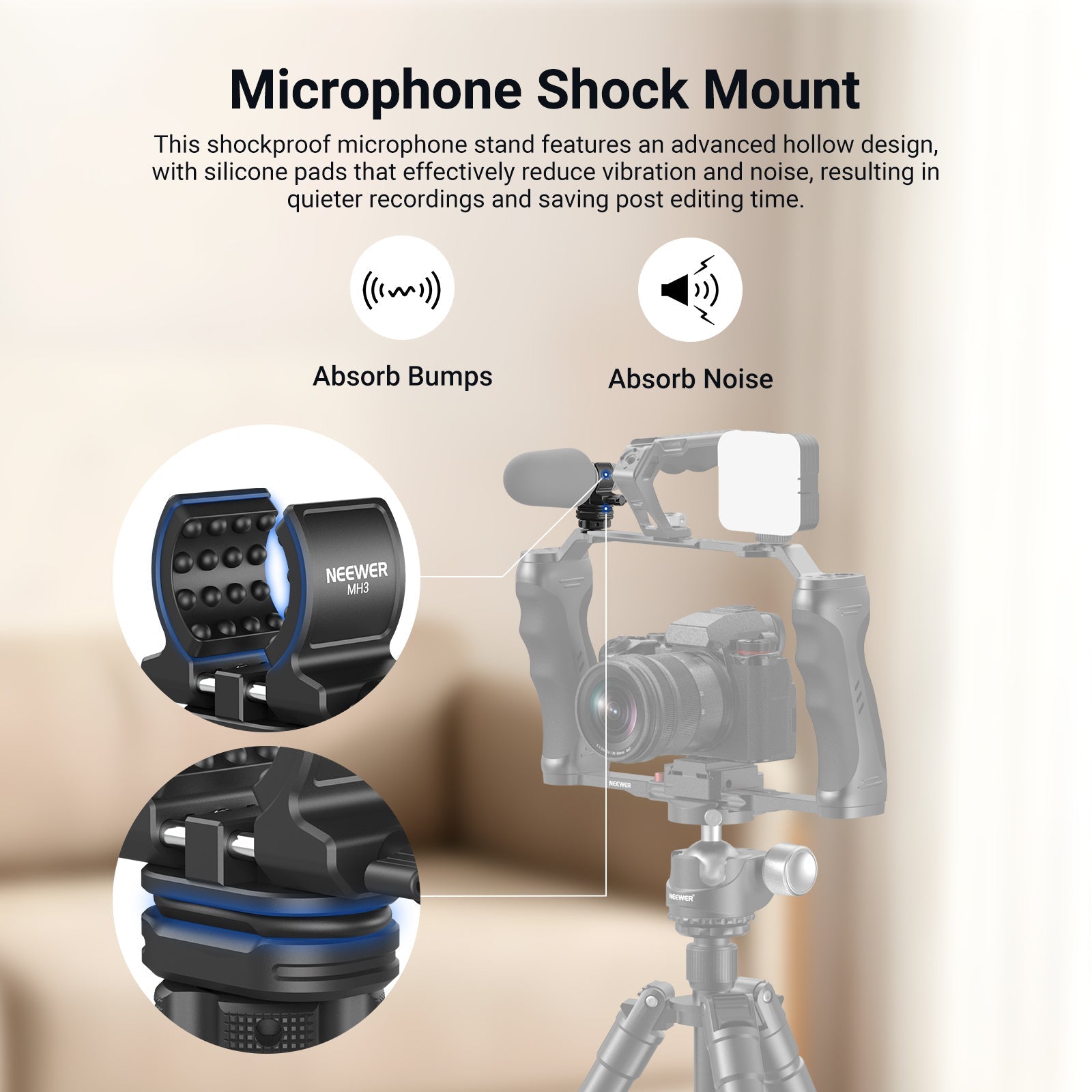NEEWER MH3 Microphone Holder with Cold Shoe Adapter
