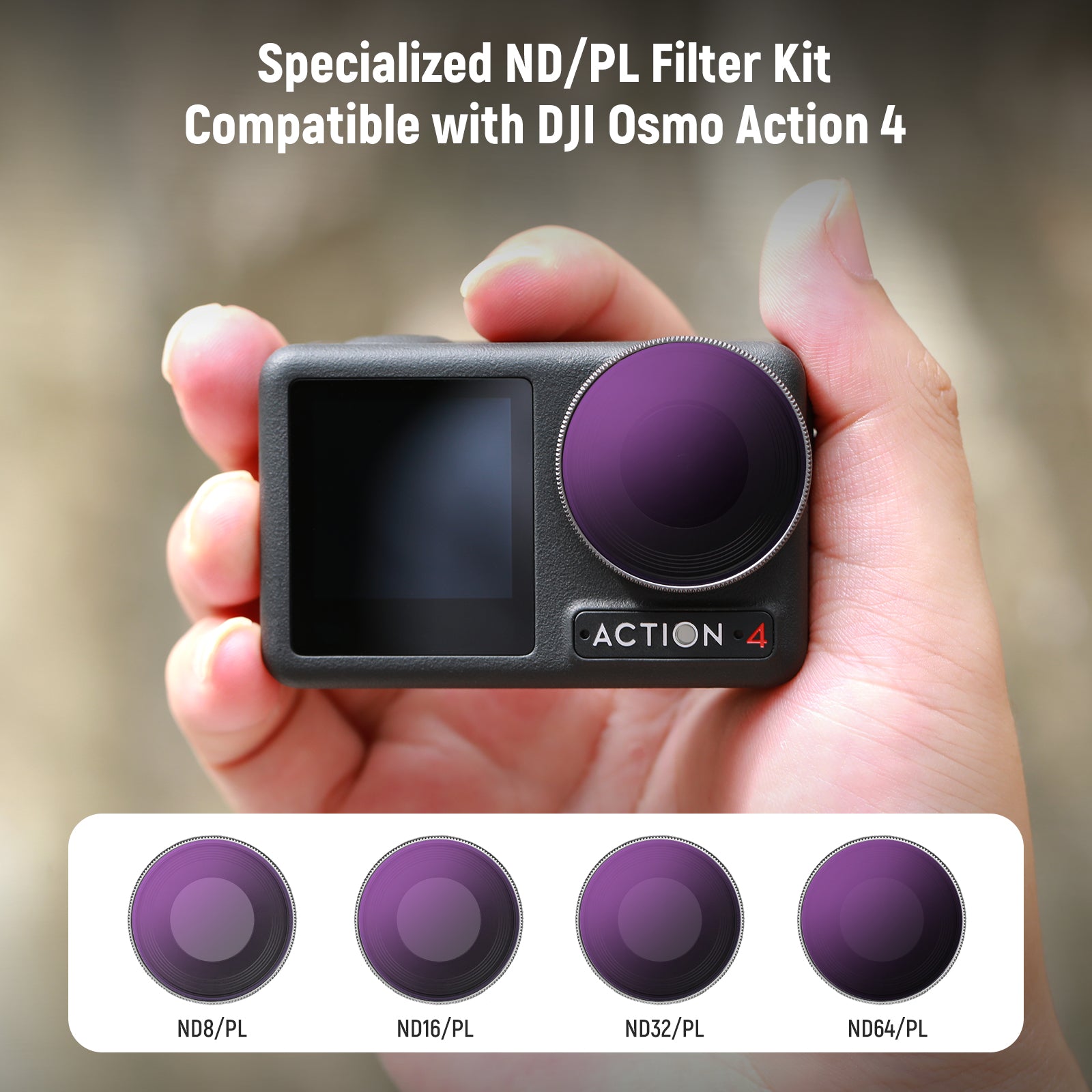 NEEWER FL-A14 4-Pack ND/PL Filter Set for DJI Osmo Action 4