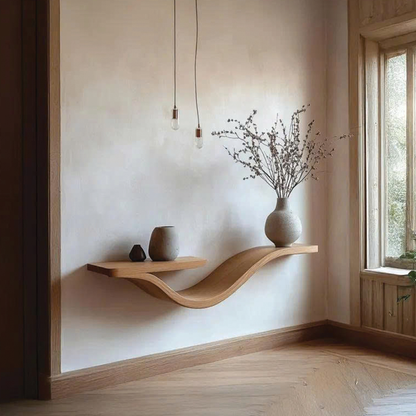 Rustic Wavy Floating Shelf Live Edge Decorative For Living Room