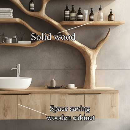 Tree Branches Rustic Bathroom Vanity With Sink Floating Shelves