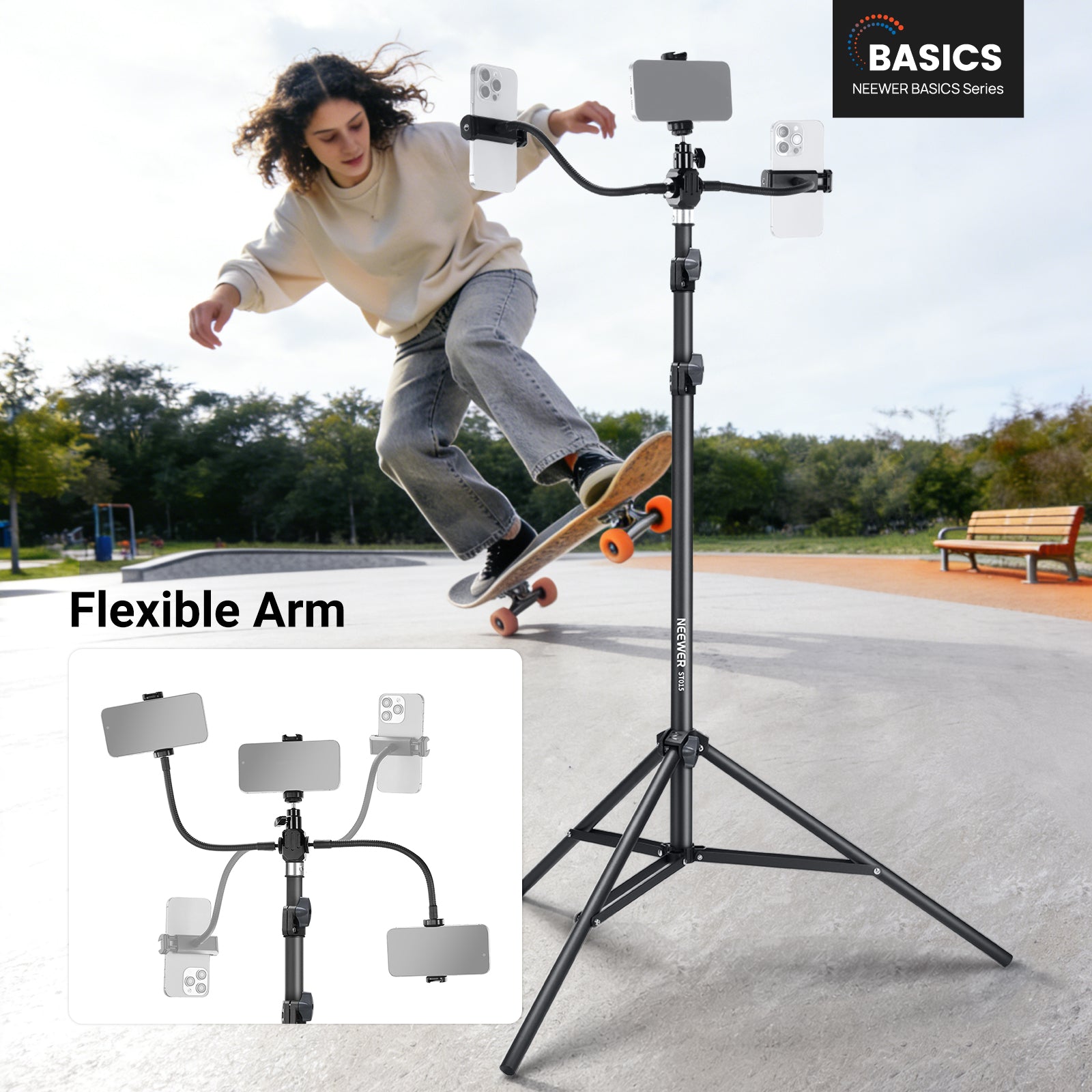 NEEWER BASICS ST015 Phone Tripod Stand with Dual Flexible Arms