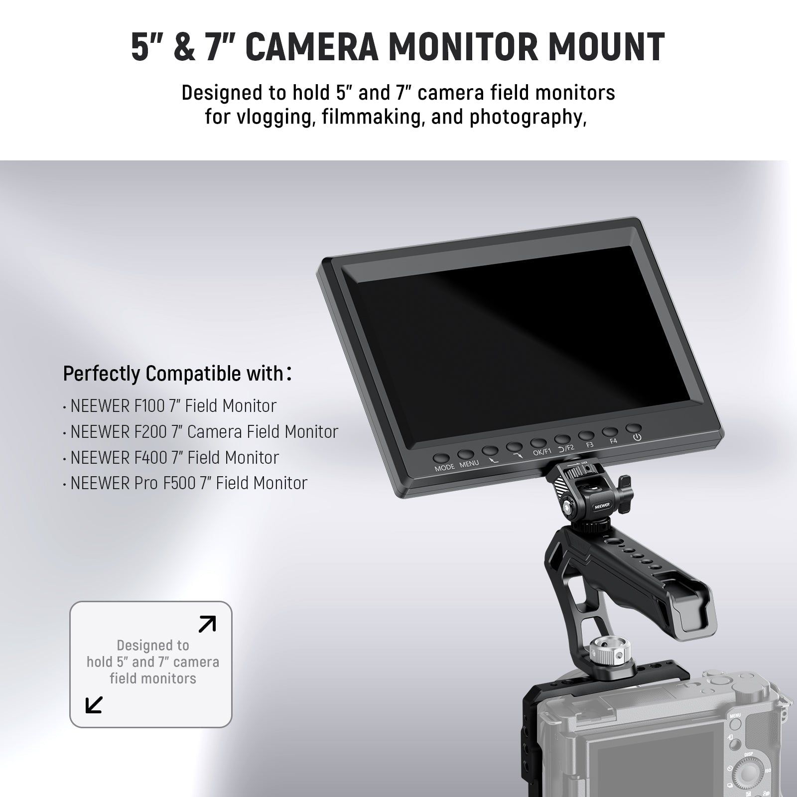 NEEWER MA019 Camera Monitor Mount with Cold Shoe 360° Swivel 180° Tilt