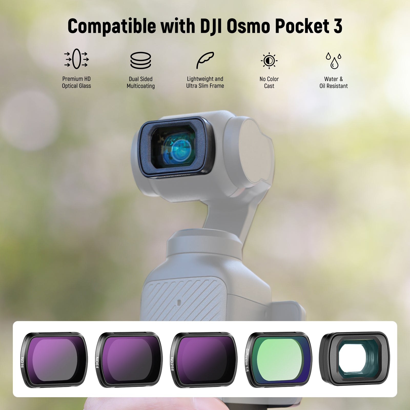 NEEWER FL-B14 ND Filter Set With 0.75X wide Angle Lens For Pocket 3 / Pocket 4 & Xtra Muse