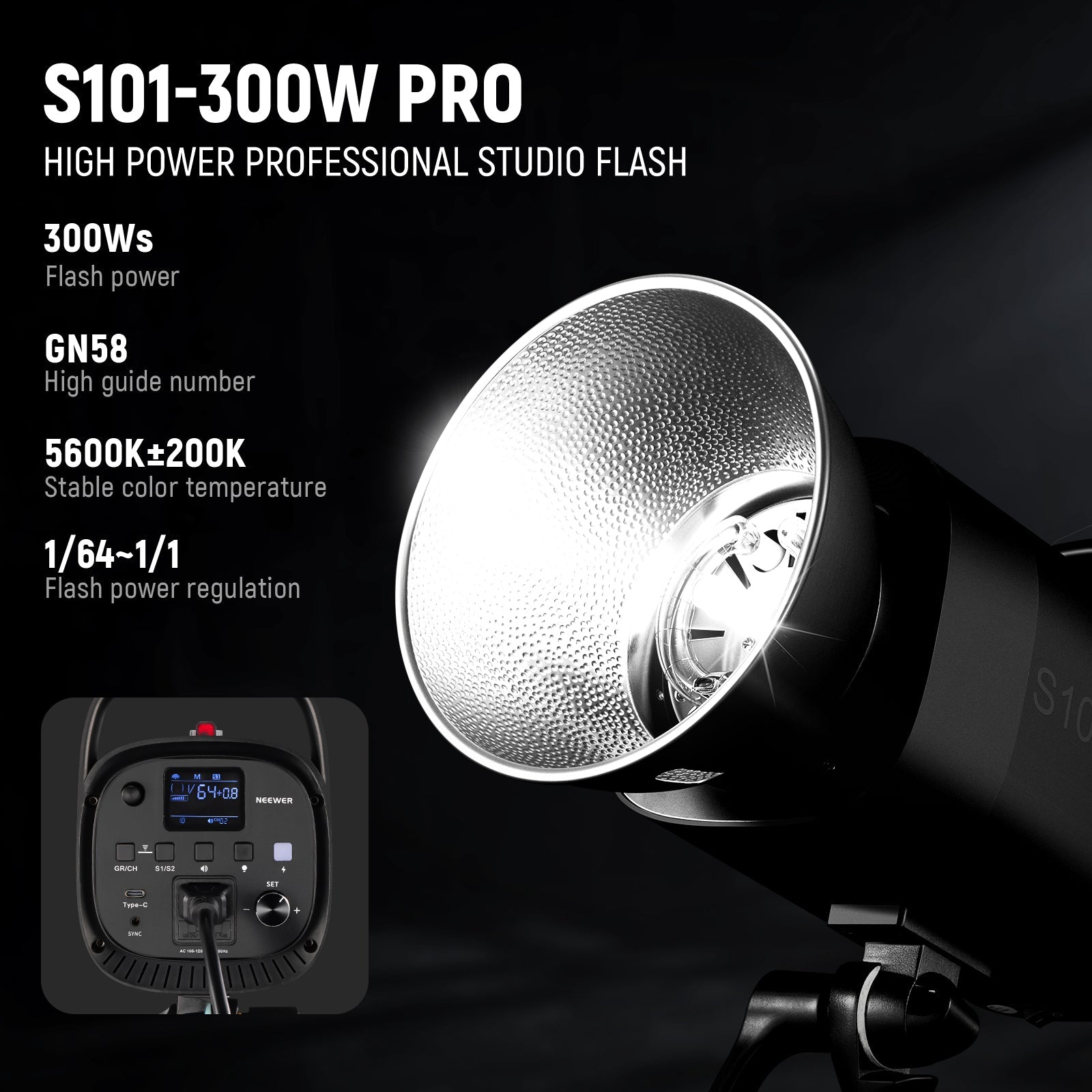 NEEWER 2 Pack S101-300W PRO 300Ws Studio Monolight Flash Light Kit