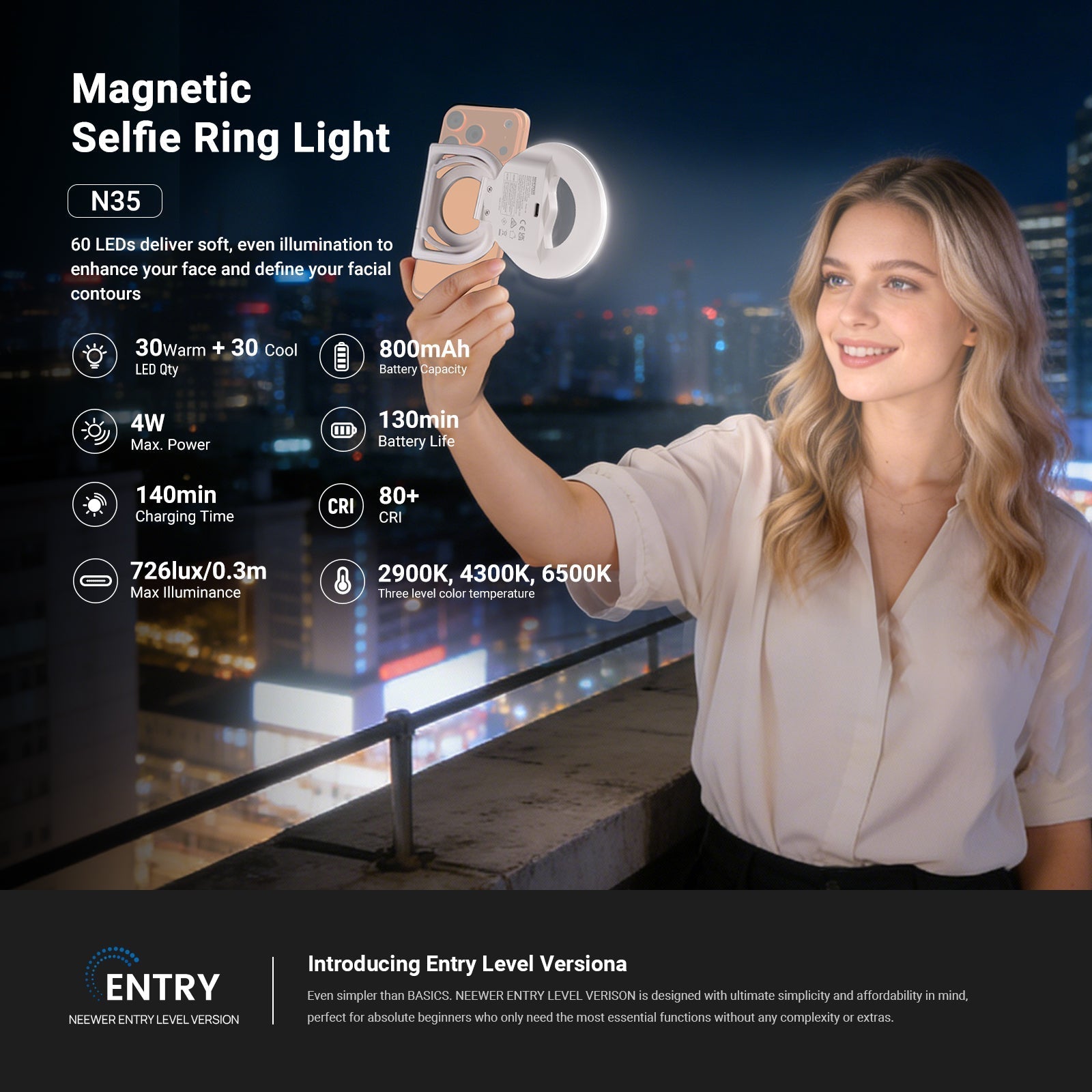 NEEWER ENTRY LEVEL VERSION N35/N36 Magnetic Selfie Ring Light
