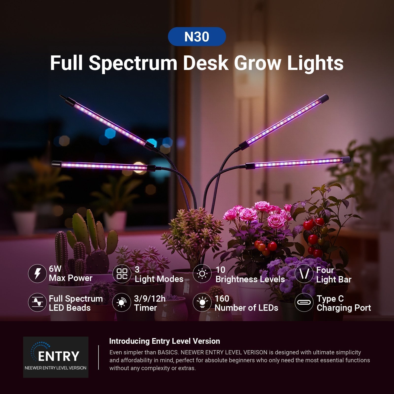 NEEWER ENTRY LEVEL VERSION N30 Full Spectrum Desk Grow Lights