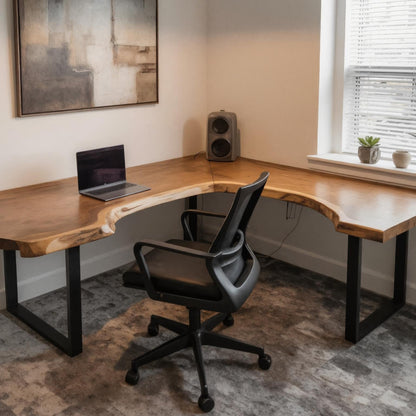 Live Edge L Shaped Desk With Metal Legs For Home Office