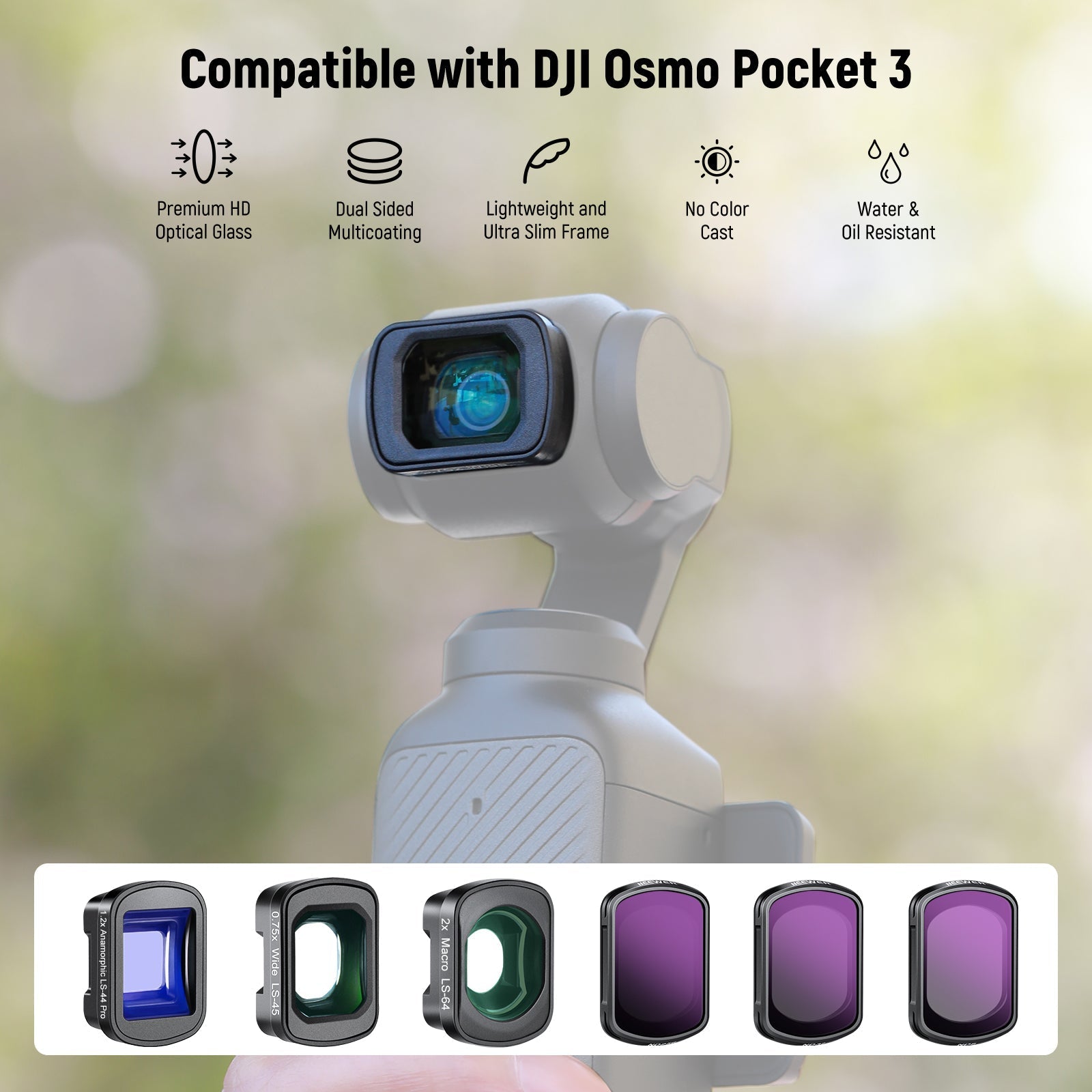 NEEWER FL-B27/FL-B28 Filter Set with Lens for DJI Osmo Pocket 3 / Pocket 4 & Xtra Muse