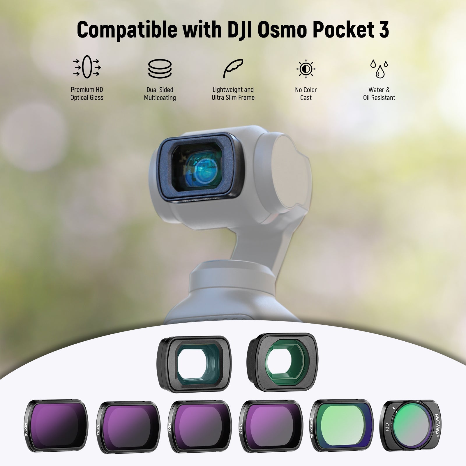 NEEWER FL-B17 Filter & Lens Set for DJI Osmo Pocket 3 / Pocket 4 & Xtra Muse
