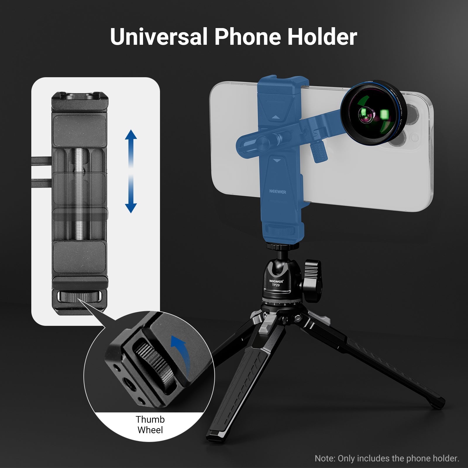 NEEWER PA047 PRO Universal Phone Holder with Lens Adapter & Filter Ring