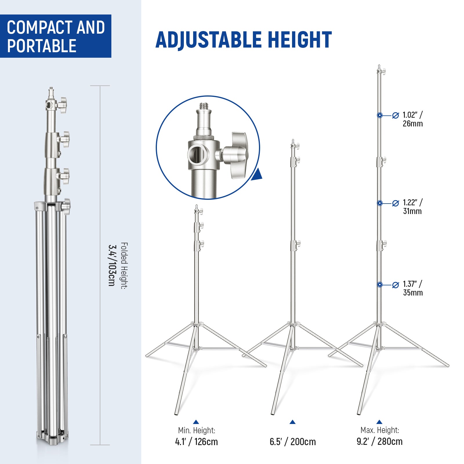 NEEWER 2 Pack Stainless Steel Heavy Duty Light Stand