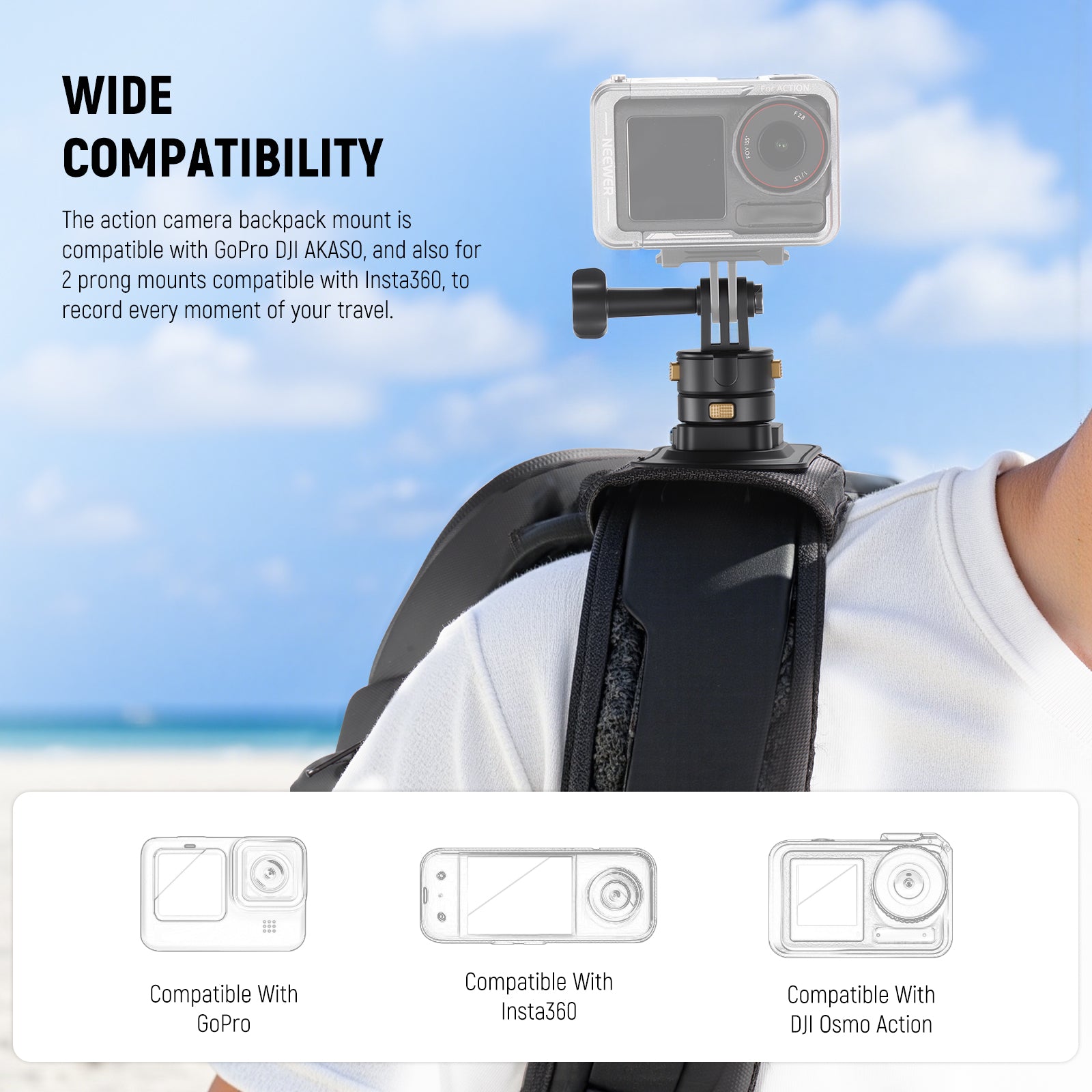 NEEWER GP63 Backpack Shoulder Chest Strap Mount For Action Cameras