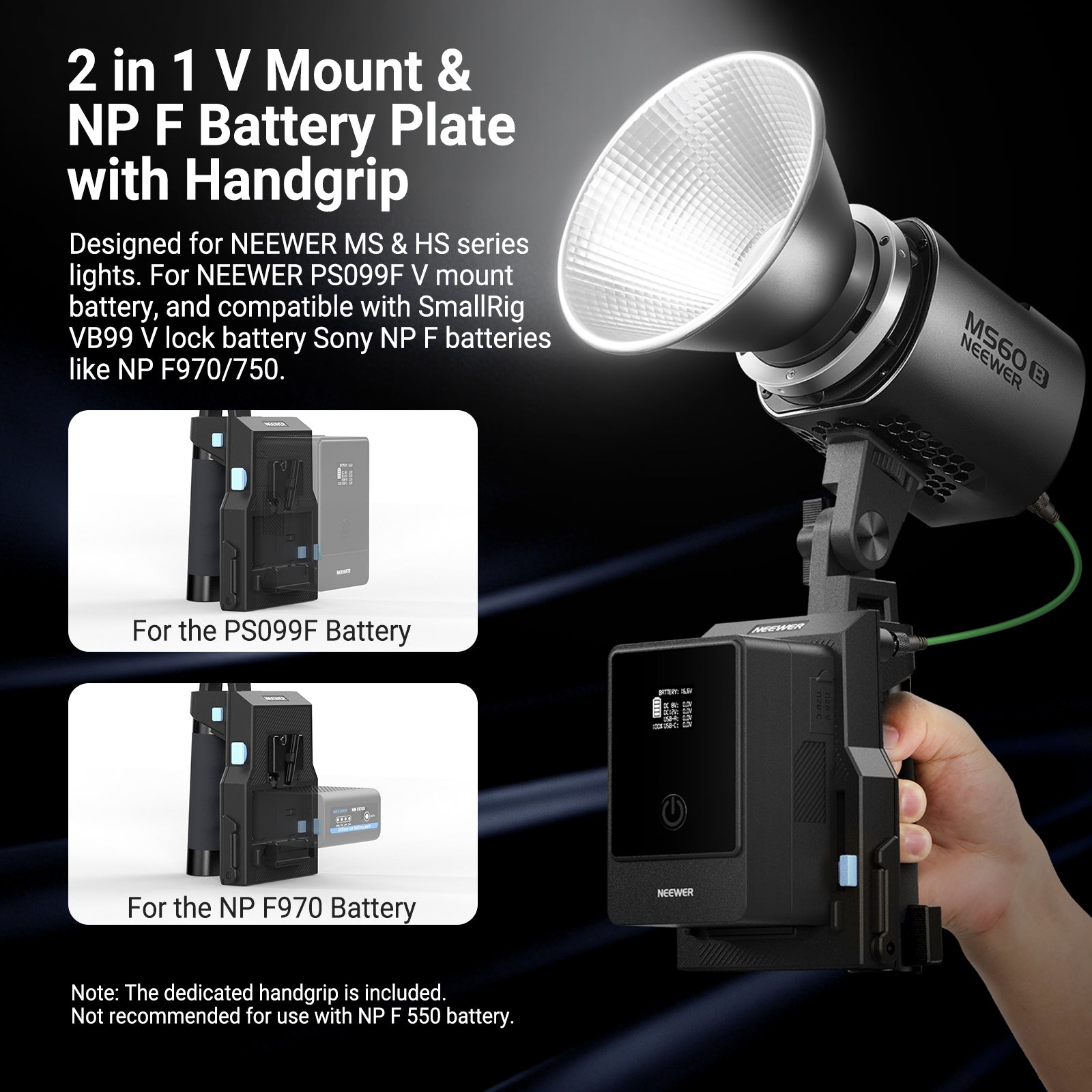 NEEWER PS011E 2 in 1 V Mount & NP-F Battery Handgrip for MS HS Series