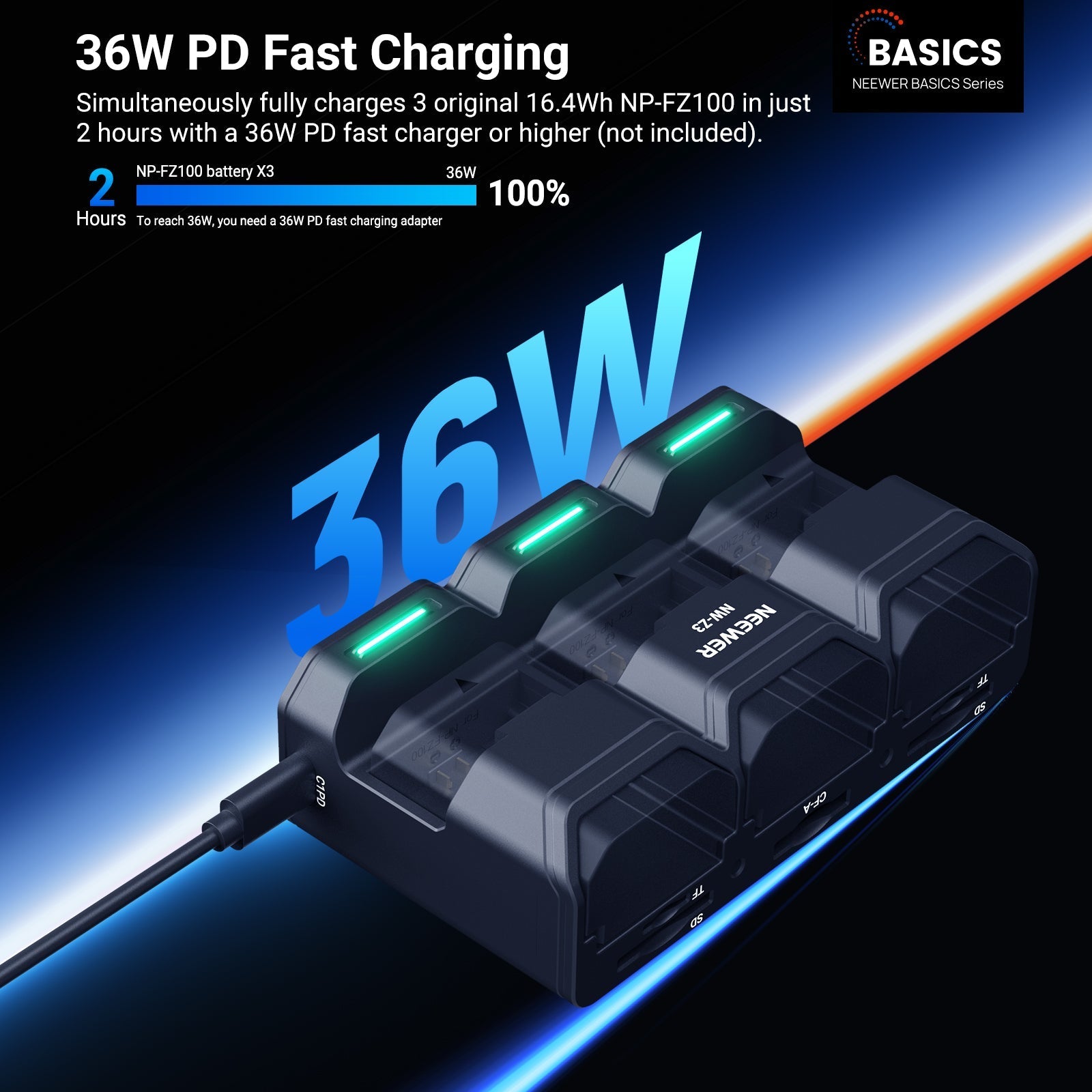 NEEWER BASICS NW-Z3 3 Slot USB Battery Charger for NP-FZ100