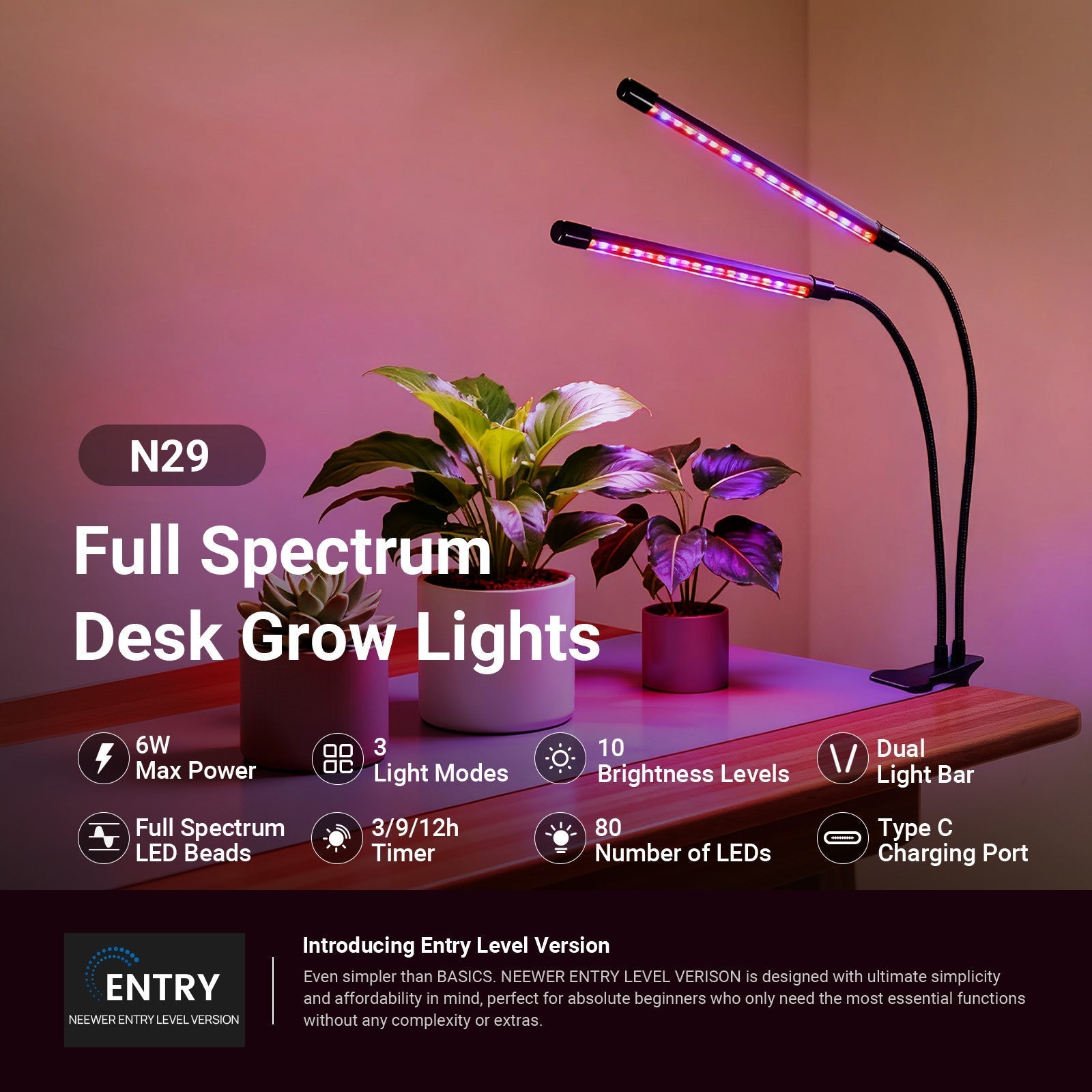 NEEWER ENTRY LEVEL VERSION N29 Full Spectrum Desk Grow Lights