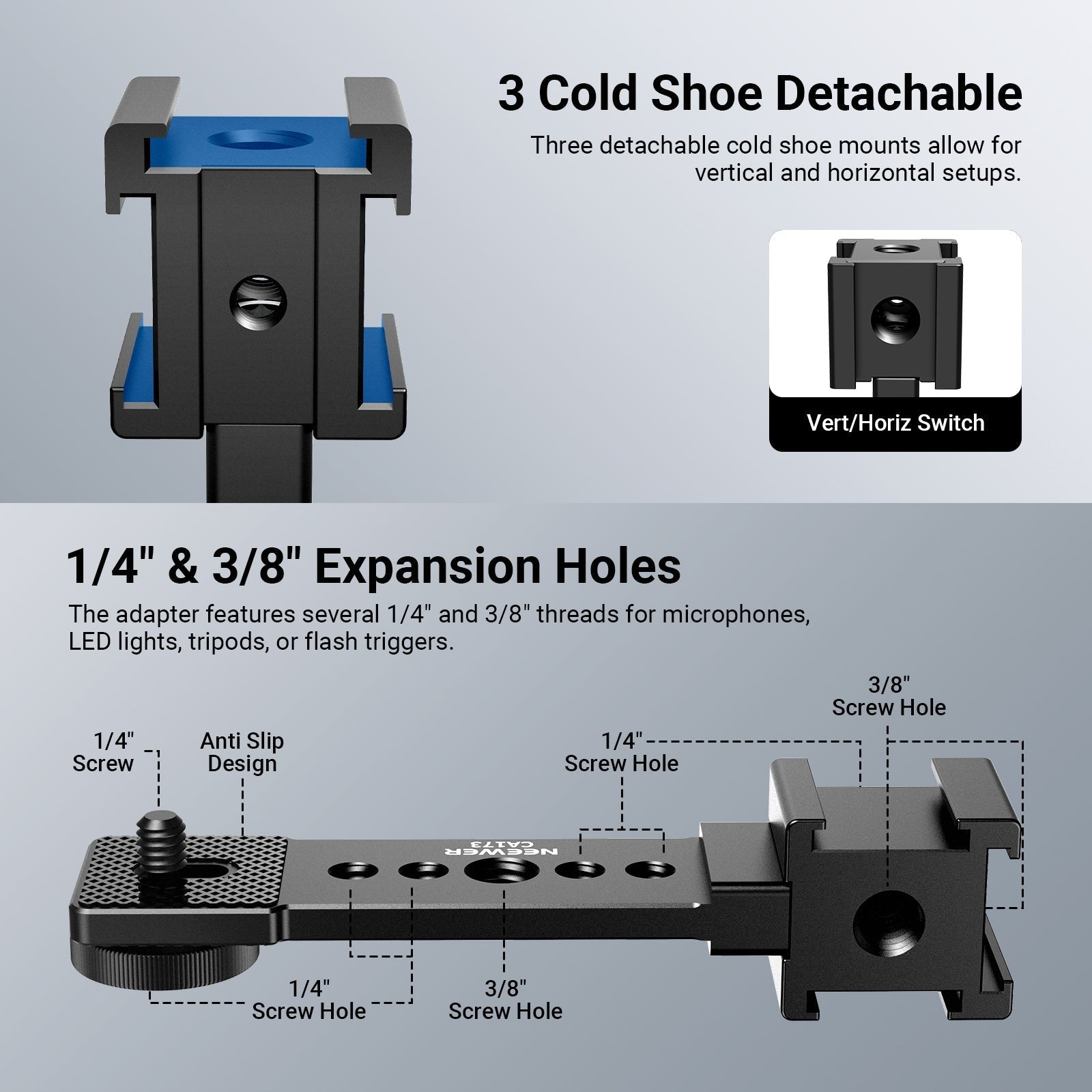 NEEWER CA173 Triple Cold Shoe Mount Plate