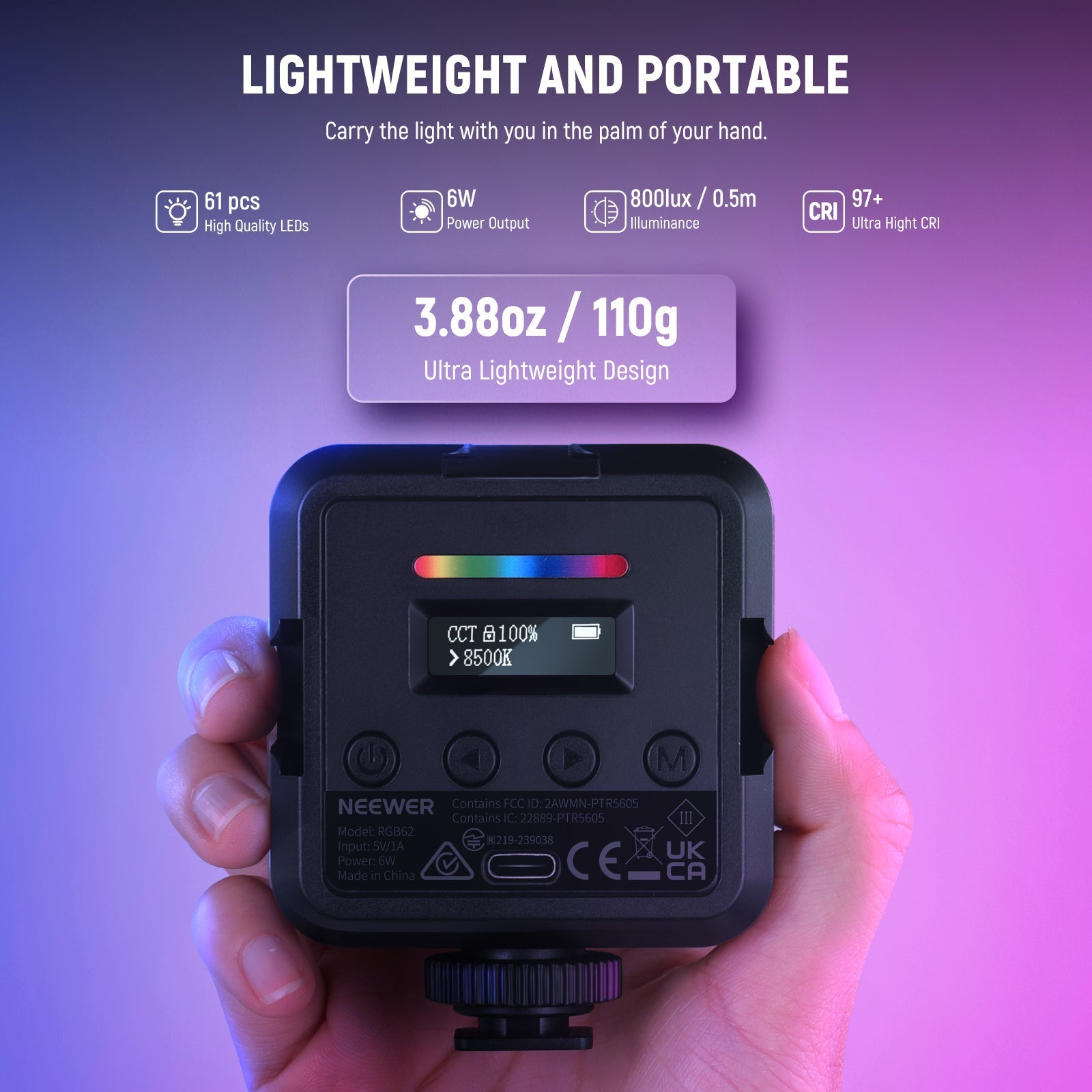 NEEWER RGB62 Magnetic RGB Video Light With App Control