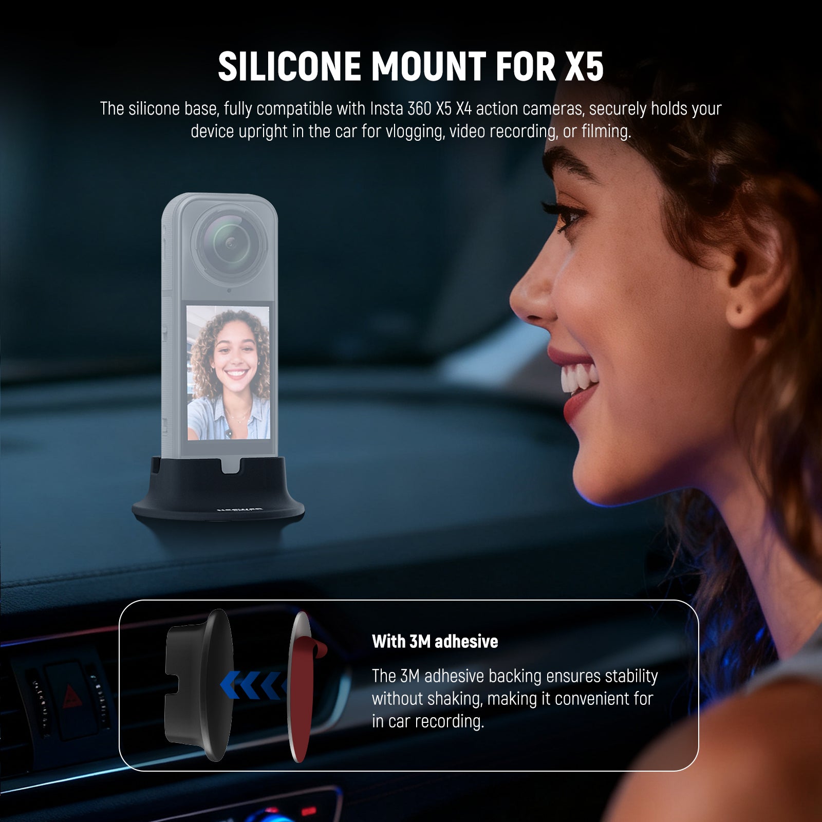 NEEWER CA157 Desktop Car Mount Silicone Base for Insta360 X5/X4