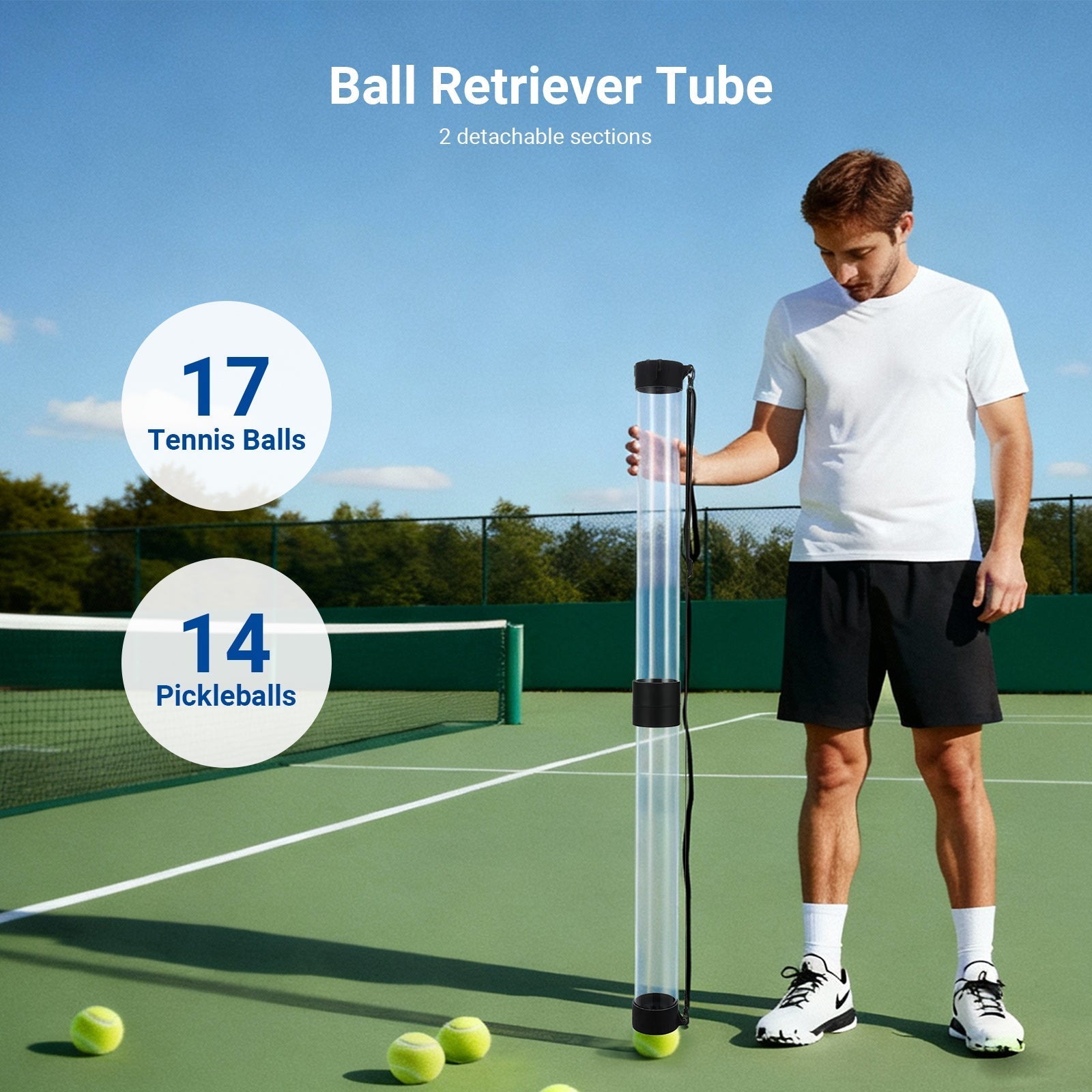 NEEWER TB03Z Ball Retriever Tube Hopper for Tennis Balls & Pickleballs