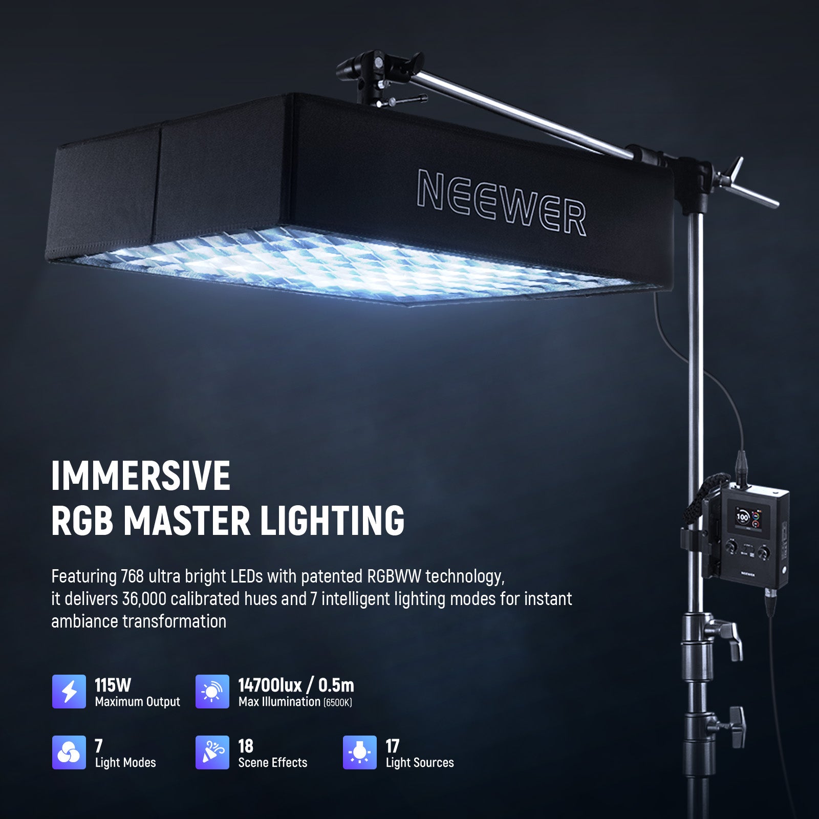 NEEWER FL100C 115W Flexible DMX Control LED RGB Video Light Kit