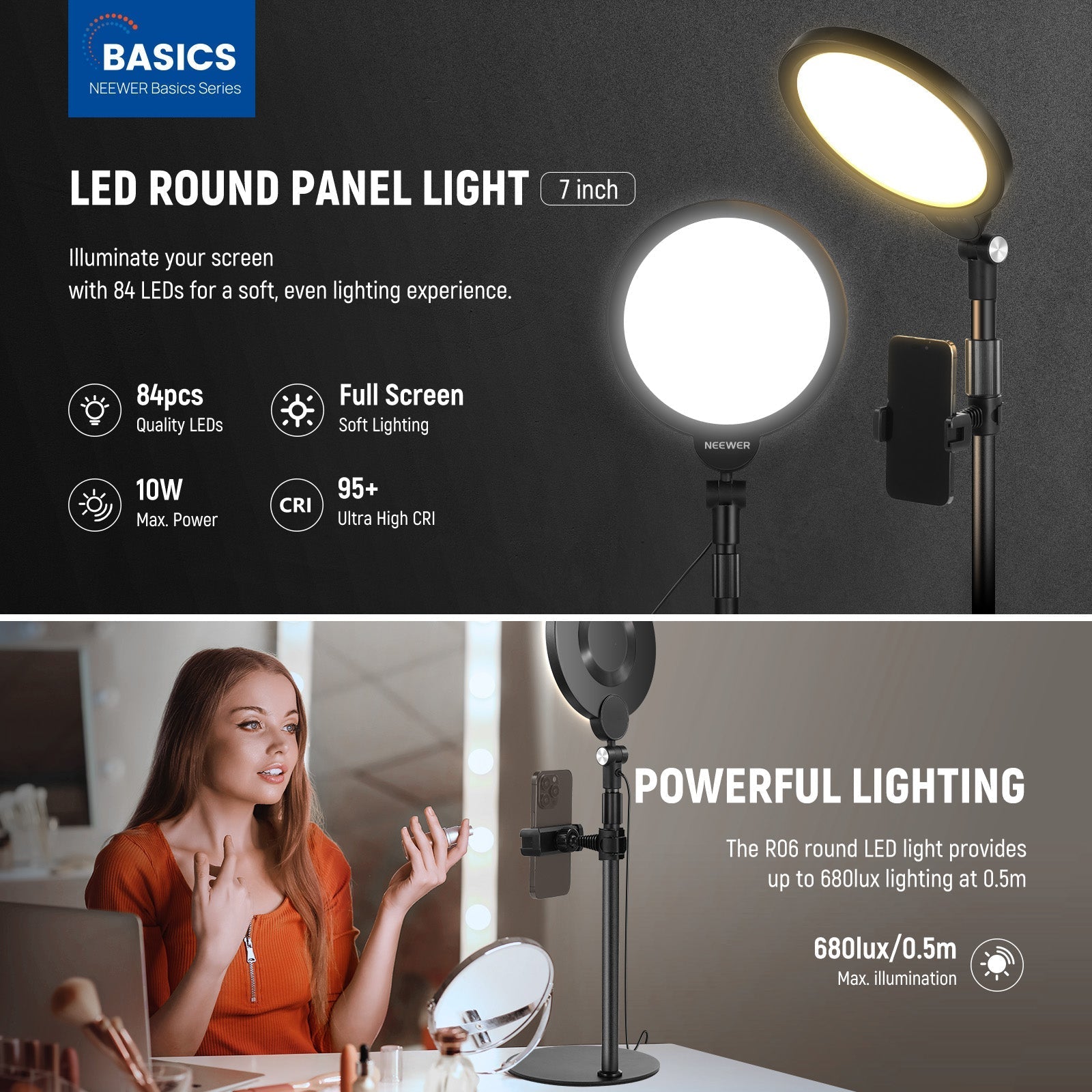 NEEWER BASICS R06 7" Desktop Phone Selfie Round LED Light Kit
