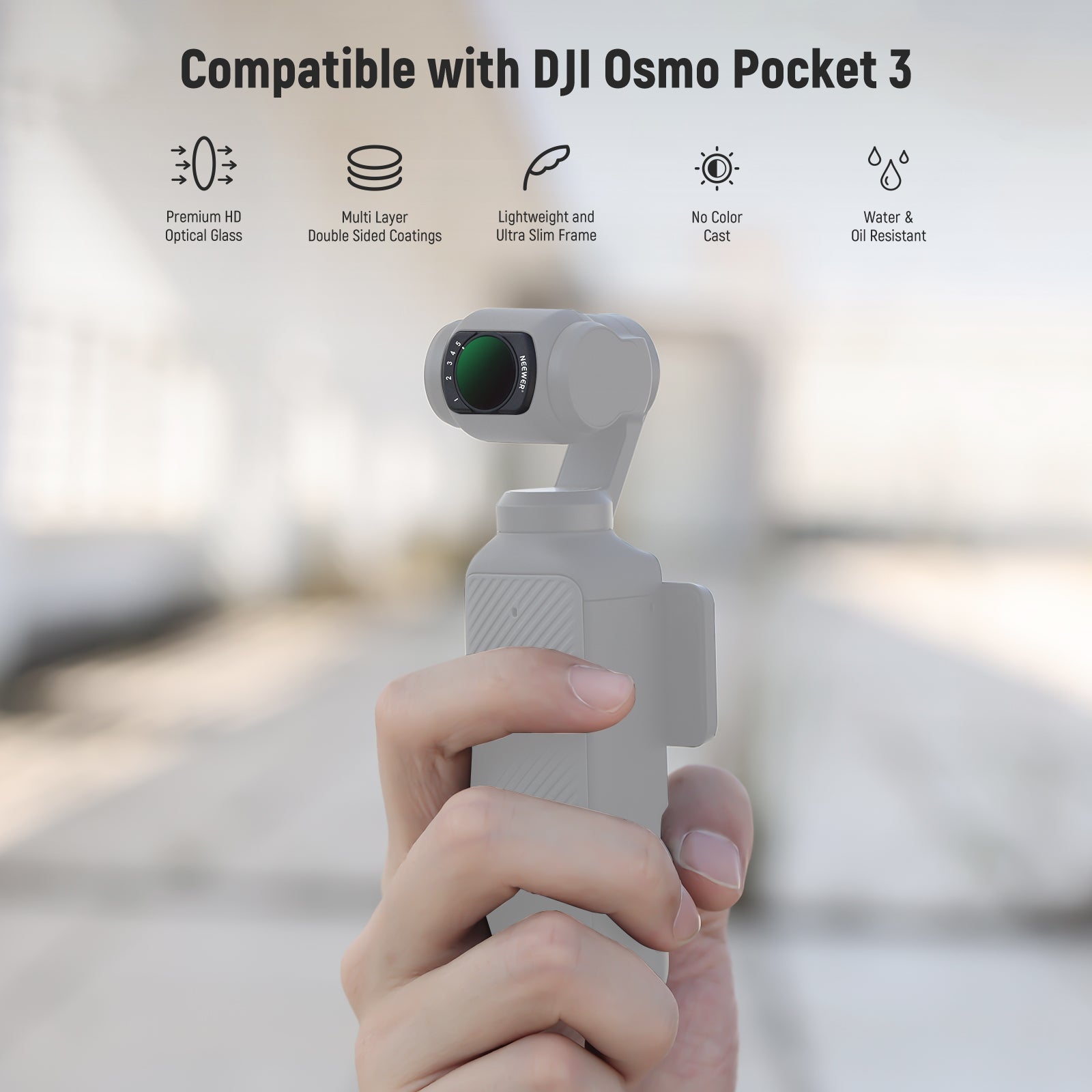 NEEWER FL-89 3-Pack Magnetic ND Filter Set for DJI Osmo Pocket 3 / Pocket 4 & Xtra Muse