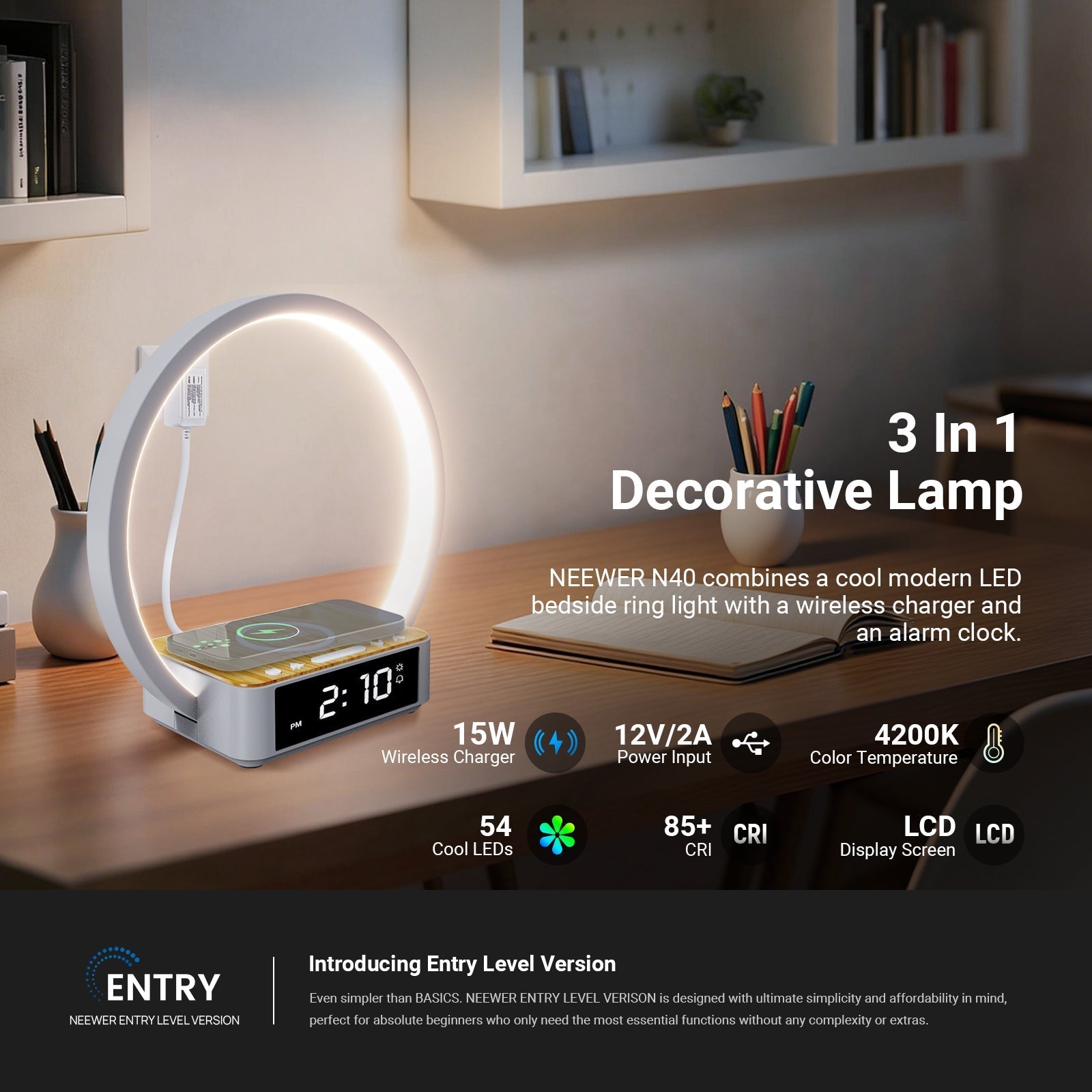 NEEWER ENTRY LEVEL VERSION N40 Bedside Lamp with 15W Wireless Charging