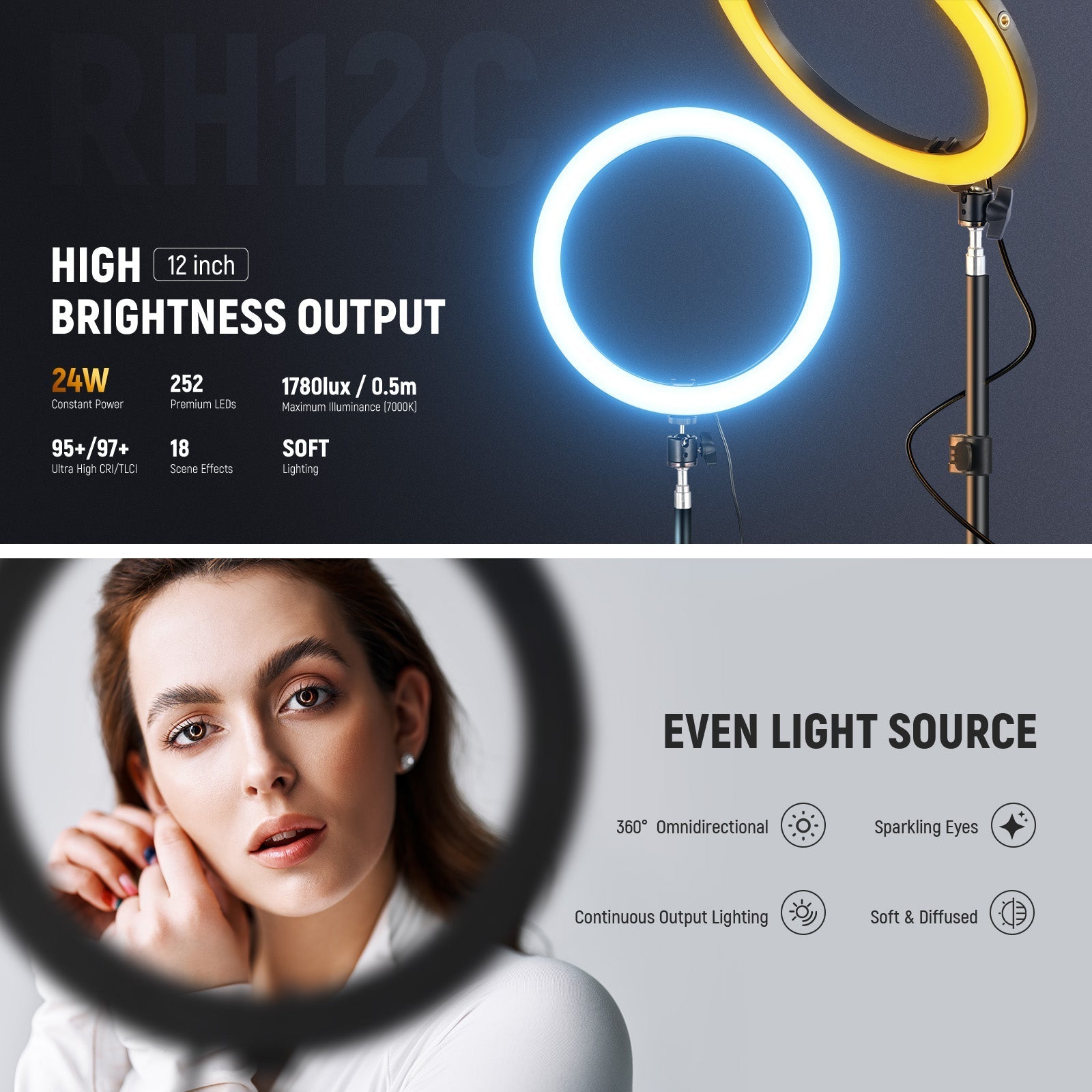 NEEWER RH12C 12" 24W High Power RGB LED Ring Light