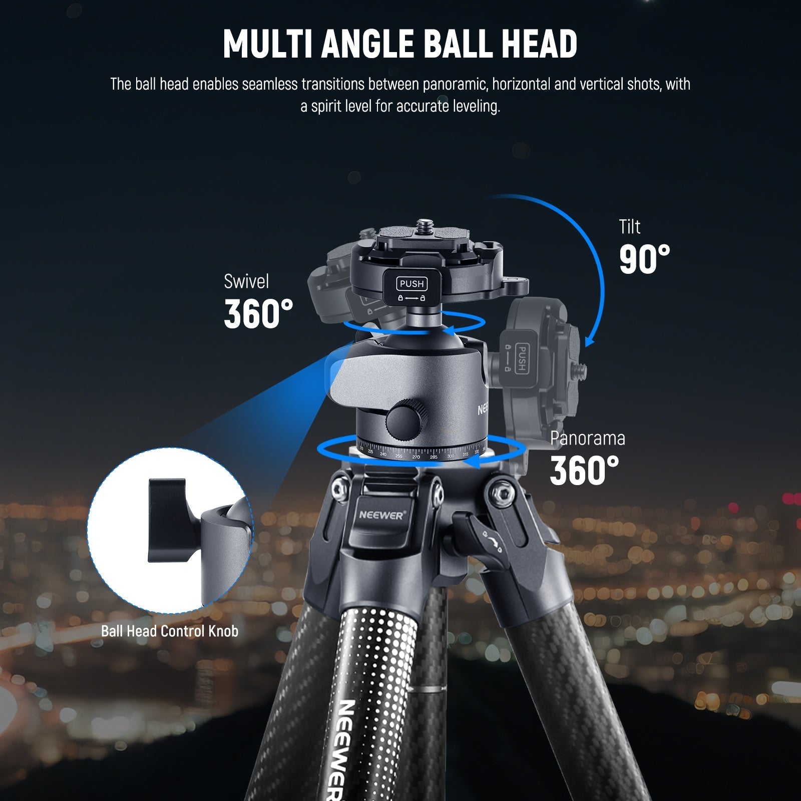 NEEWER LT34 62" Carbon Fiber Travel Tripod