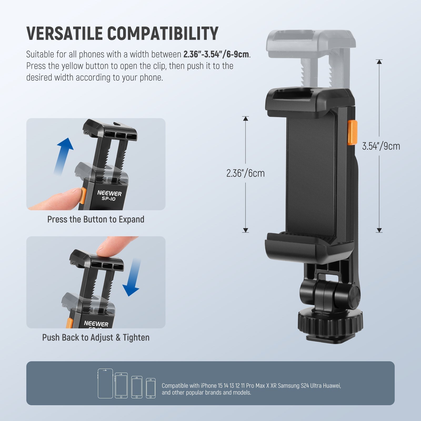 NEEWER BASICS SP-10 Phone Tripod Mount Holder with 1/4" Thread & Cold Shoe