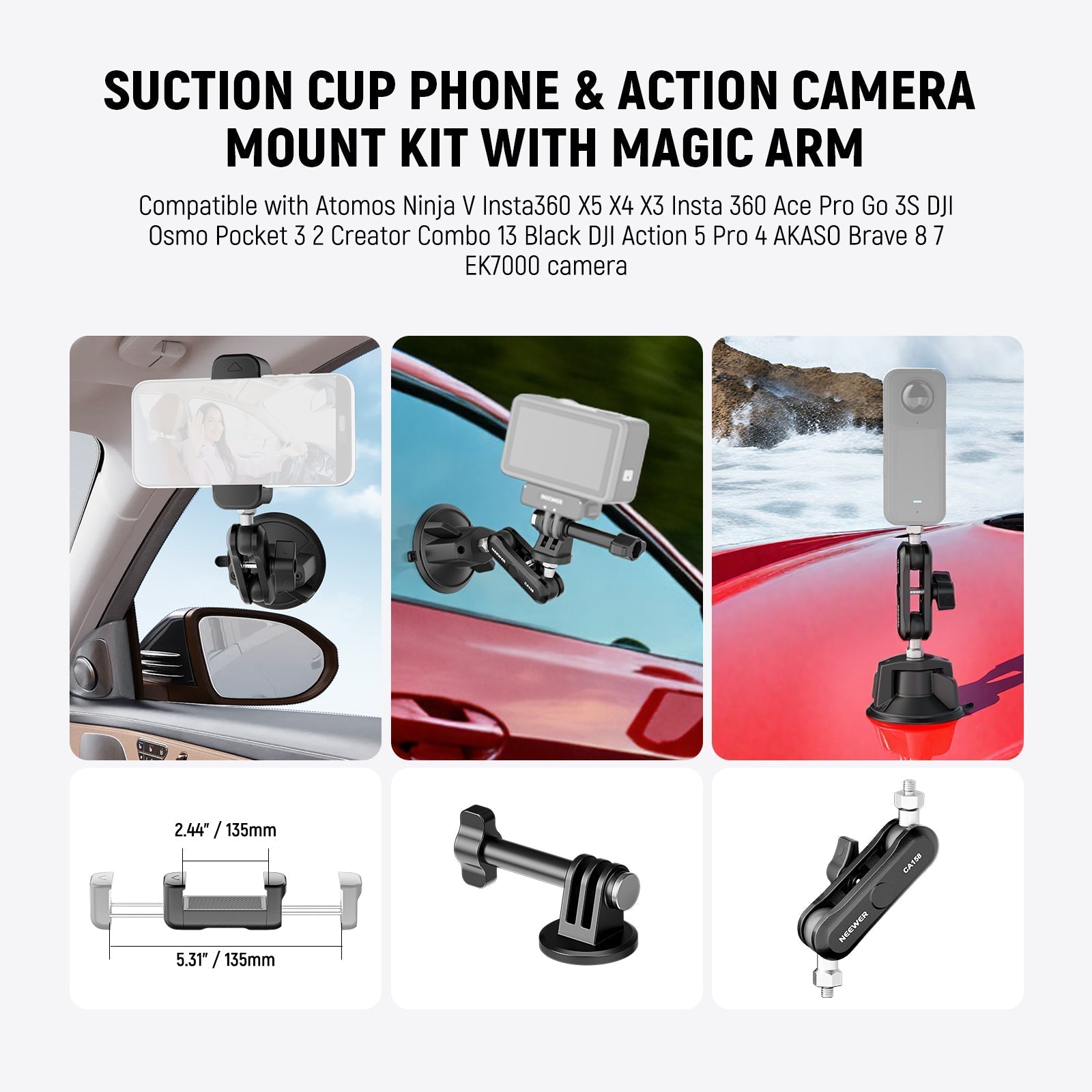 NEEWER CA158 Suction Cup Phone Holder & Camera Mount Kit