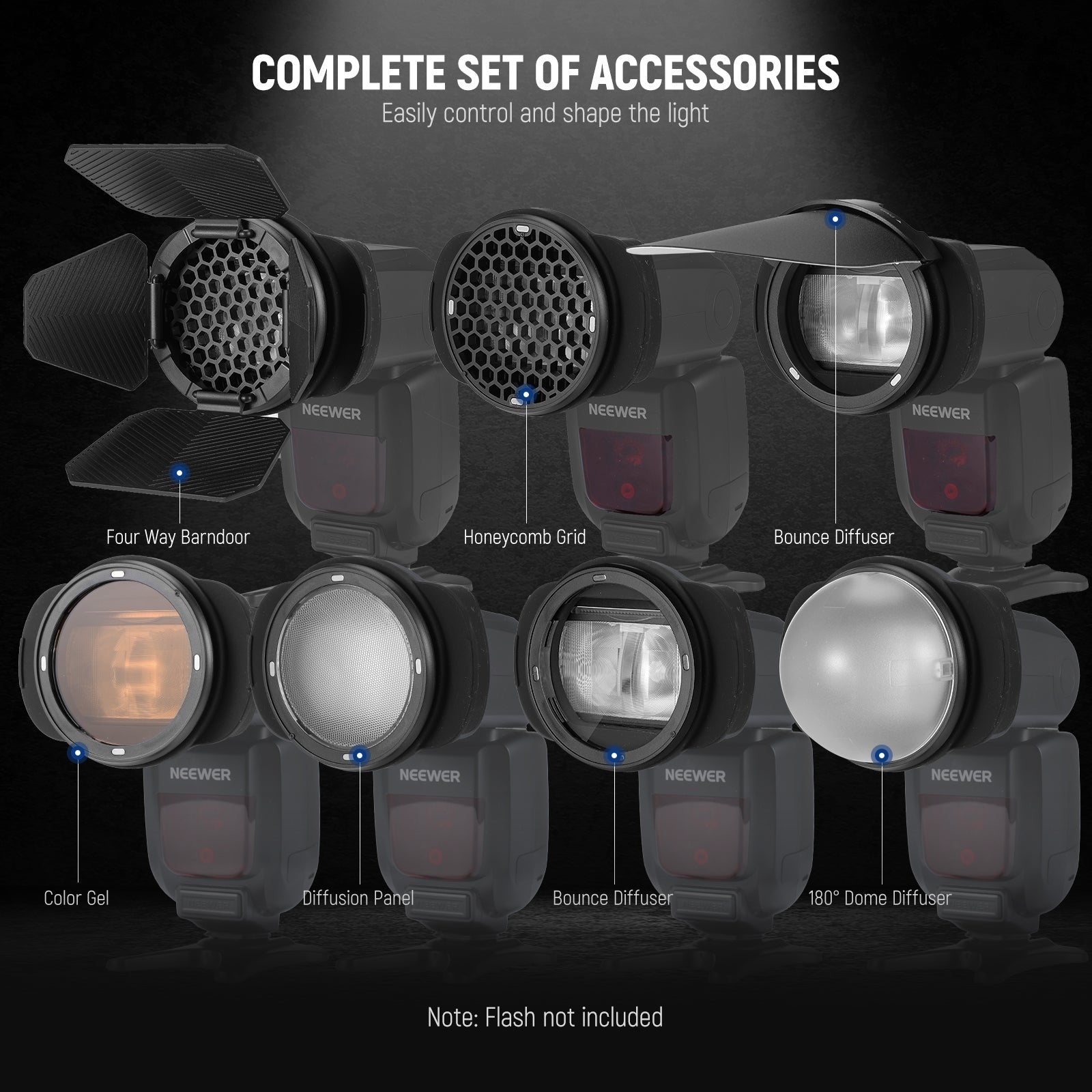 NEEWER CRM3 Square Flash Head Adapter & Magnetic Round Head Accessory Kit
