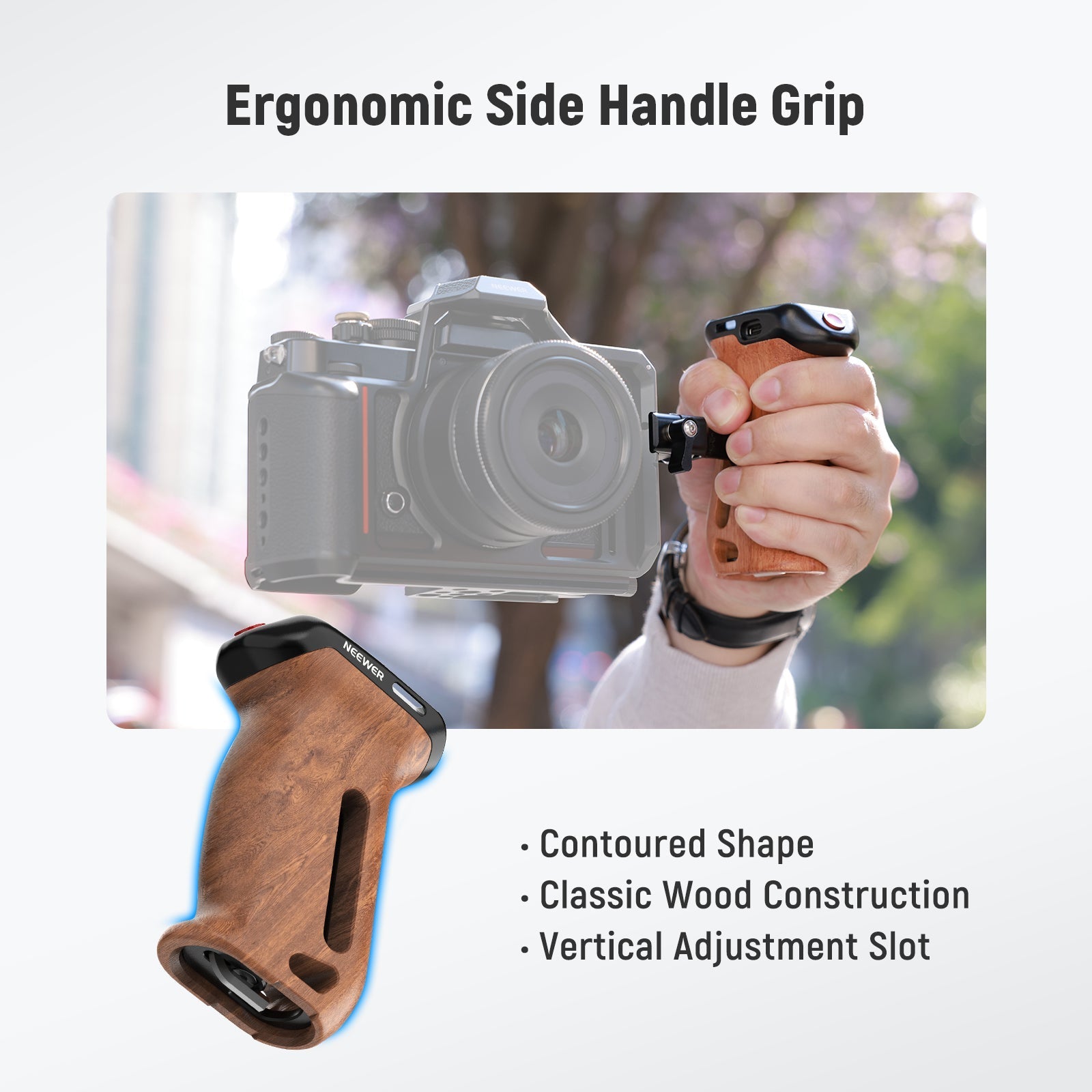 NEEWER CA123 Wooden Side Handle with Record Start/Stop Remote Trigger