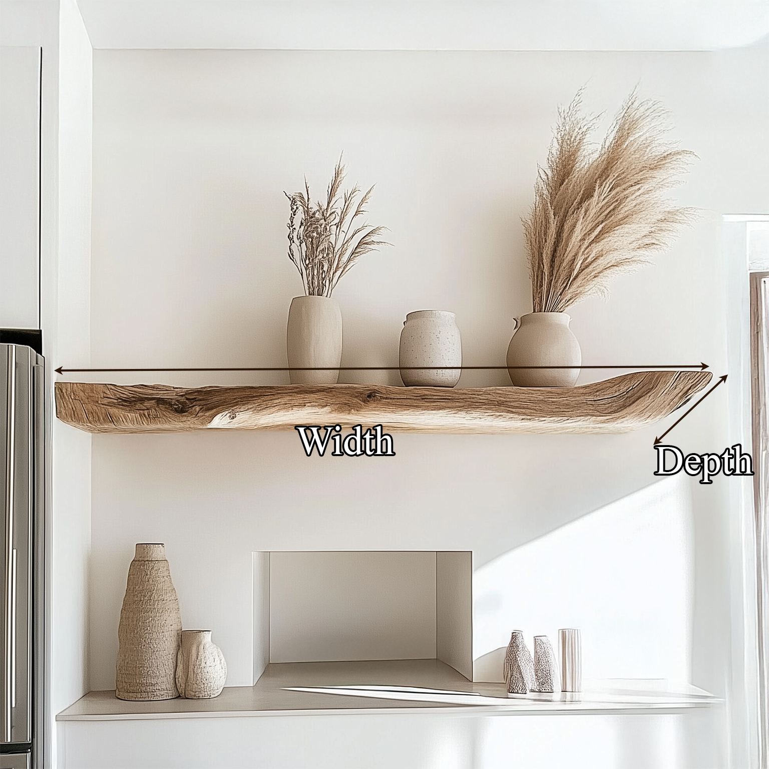Boho Kitchen Floating Shelf Natural Edge Wooden Shelf For Wall Storage