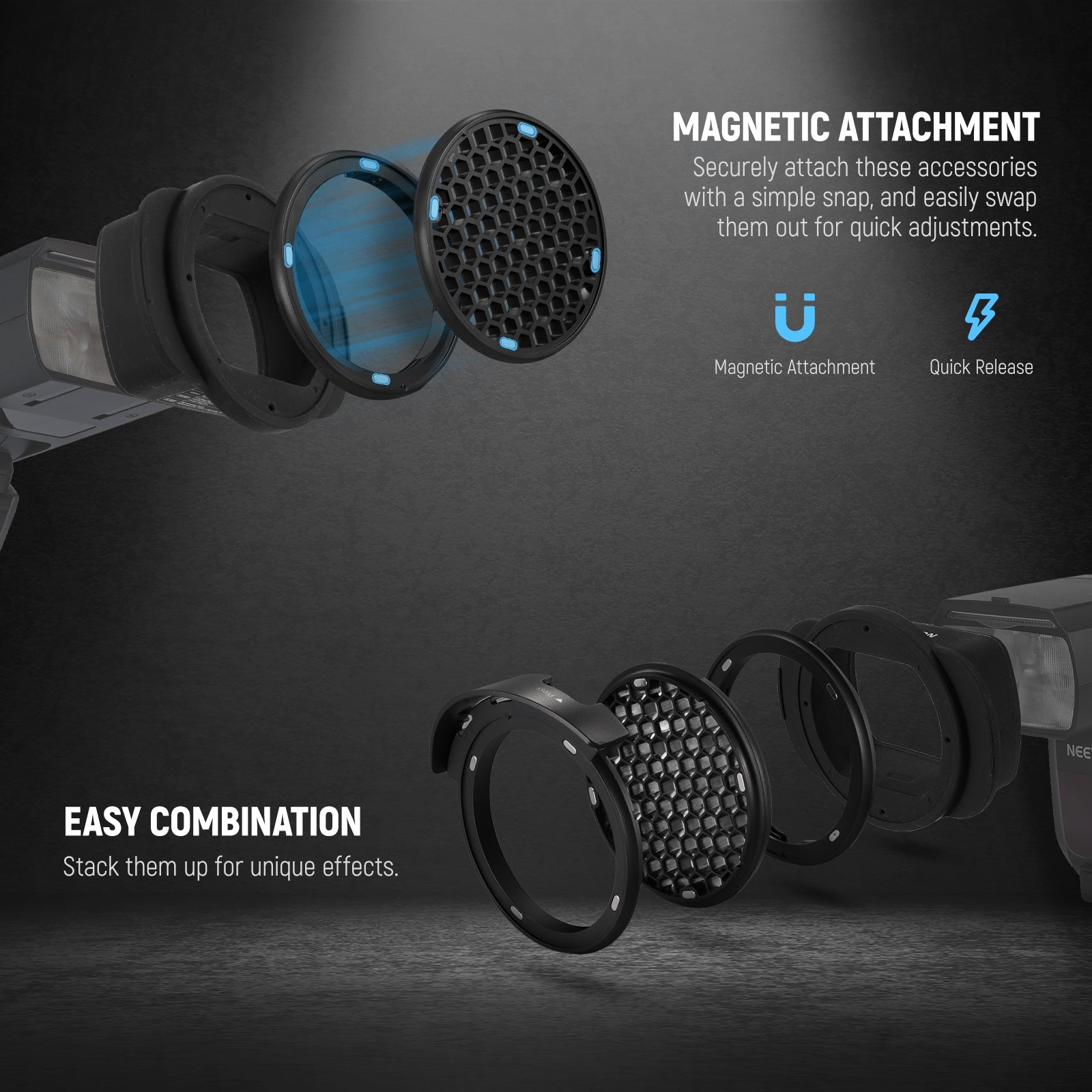 NEEWER CRM3 Square Flash Head Adapter & Magnetic Round Head Accessory Kit