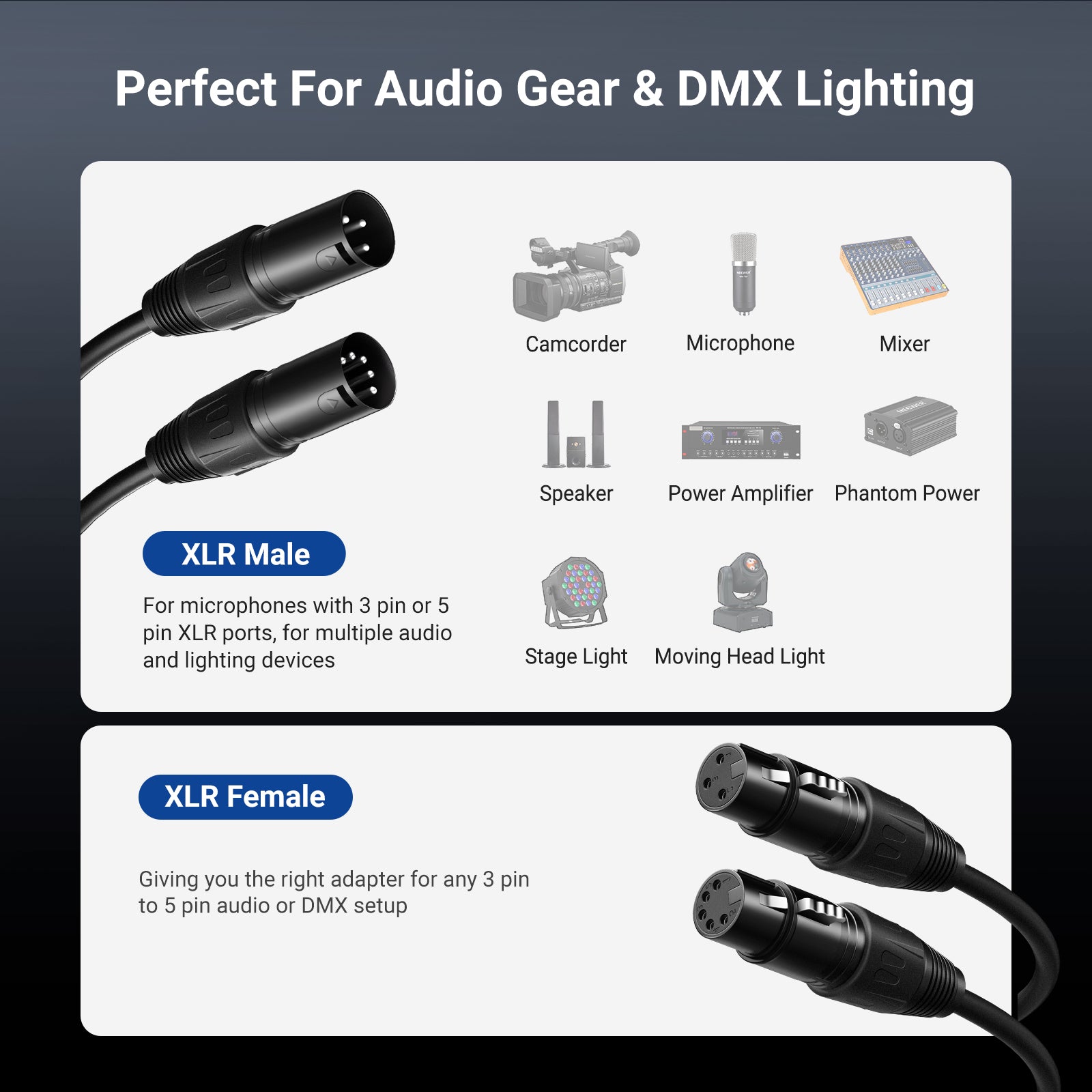 NEEWER MS028 10ft 6.35mm 1/4 Inch TRS to 3 Pin XLR Male Patch Cable