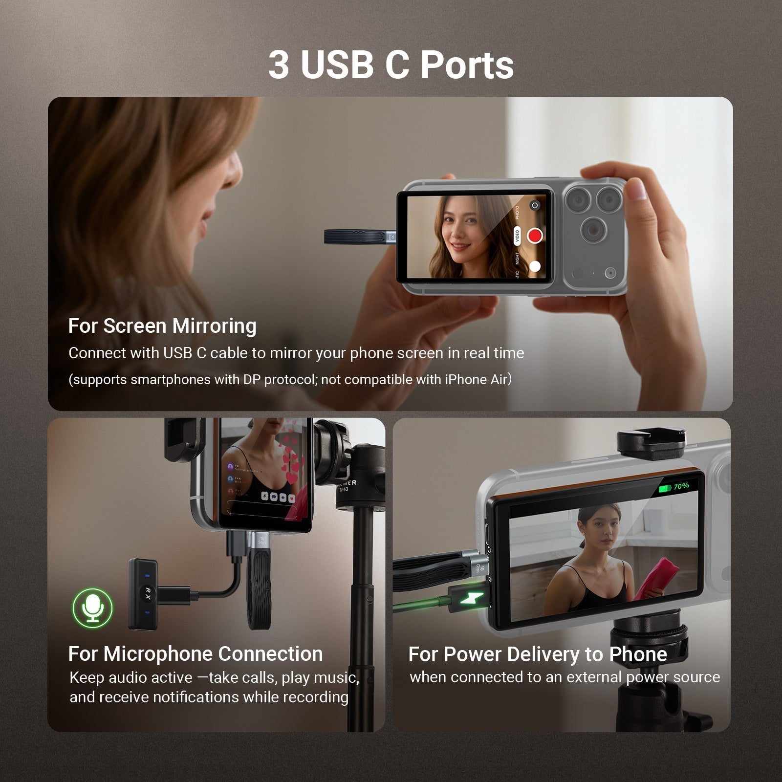 NEEWER BASICS M4U 4" Magnetic Metal Vlog Selfie Monitor Screen For iPhone