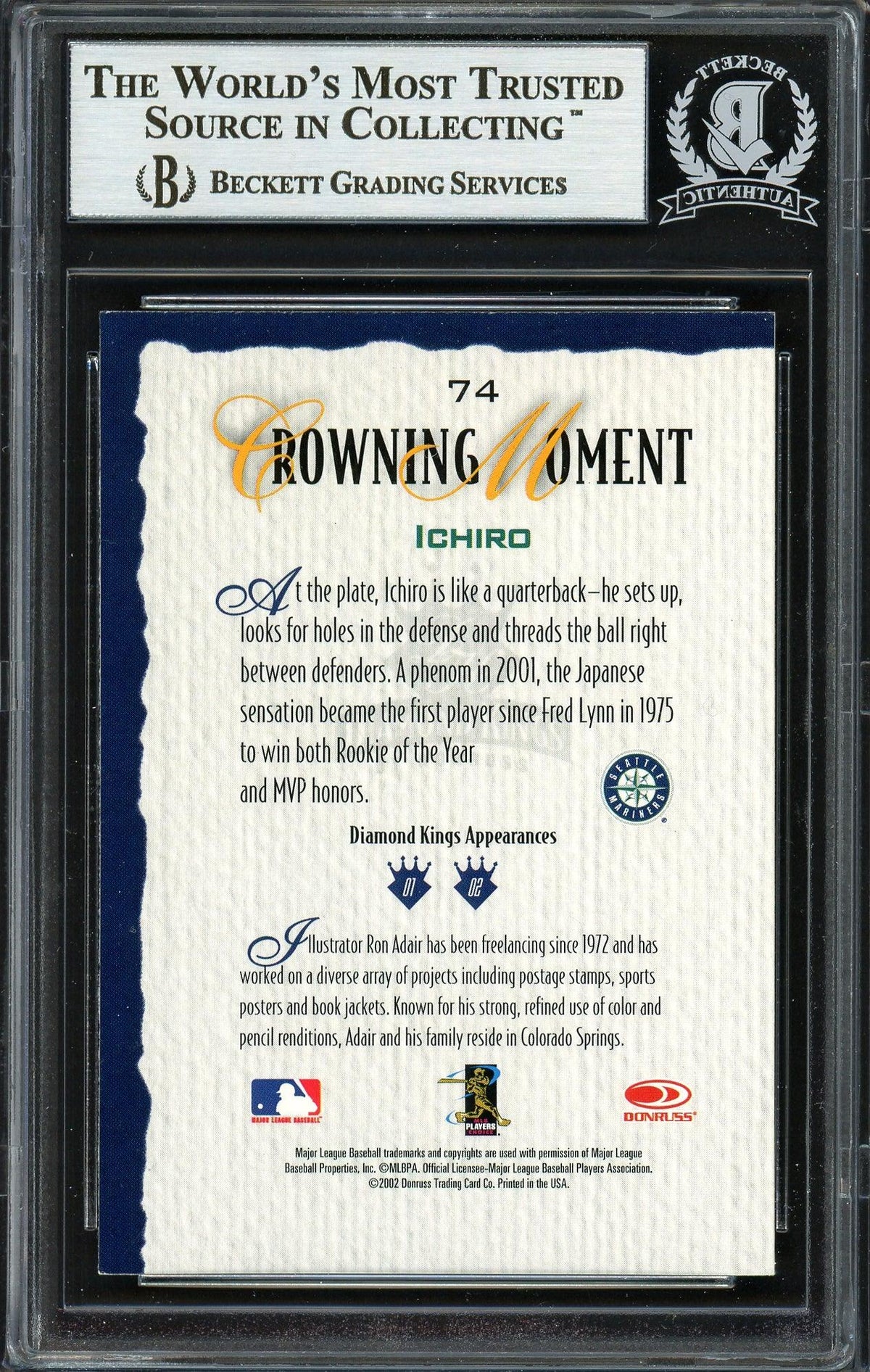 Ichiro Suzuki Autographed 2002 Donruss Diamond Kings Card #74 Seattle Mariners Beckett BAS Stock #191247