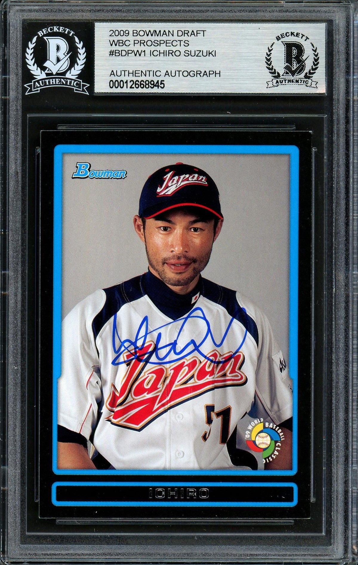 Ichiro Suzuki Autographed 2009 Bowman Draft Card #BDPW1 Japan Beckett BAS Stock #191310