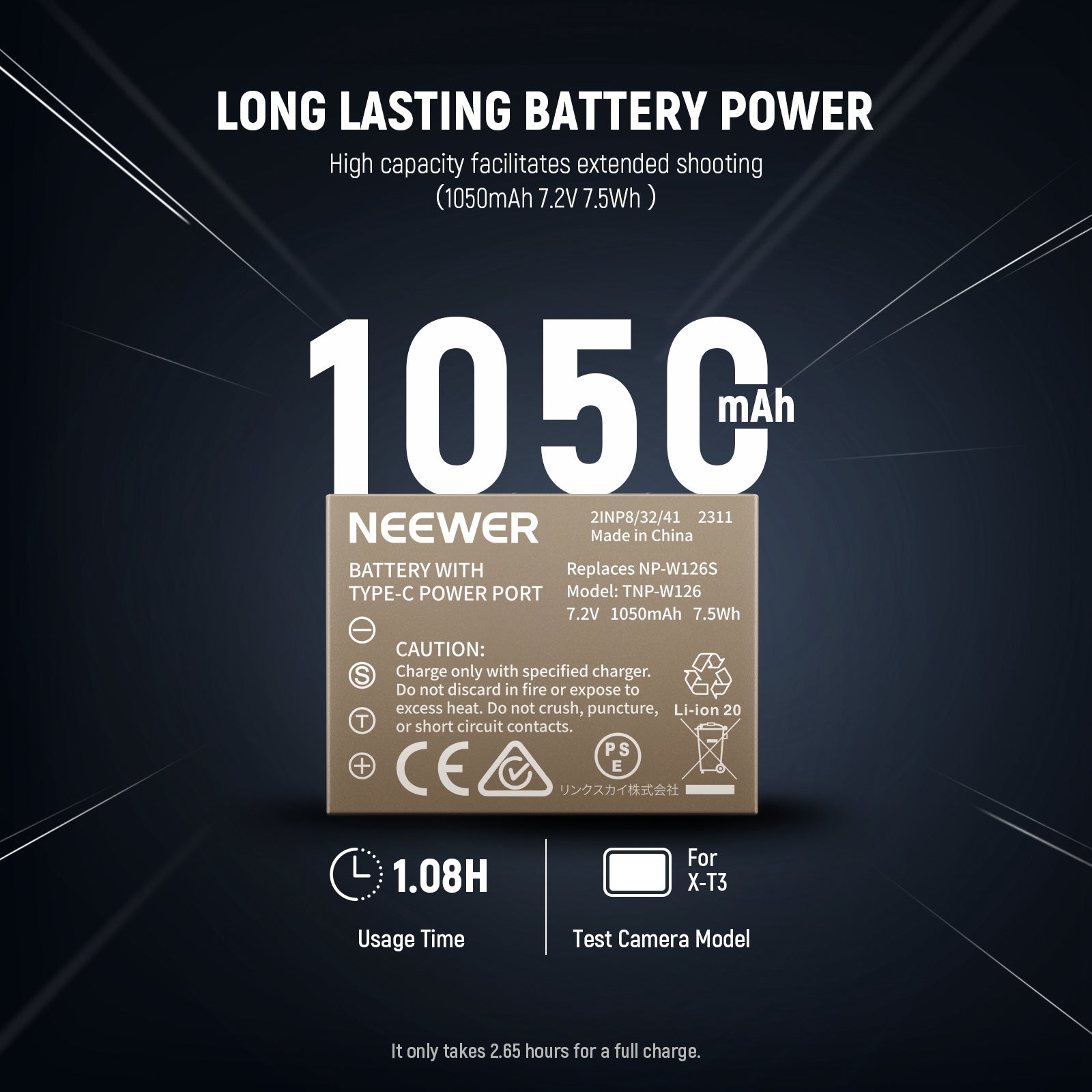 NEEWER TNP-W126 NP-W126S 1050mAh Power Battery For Fujifilm