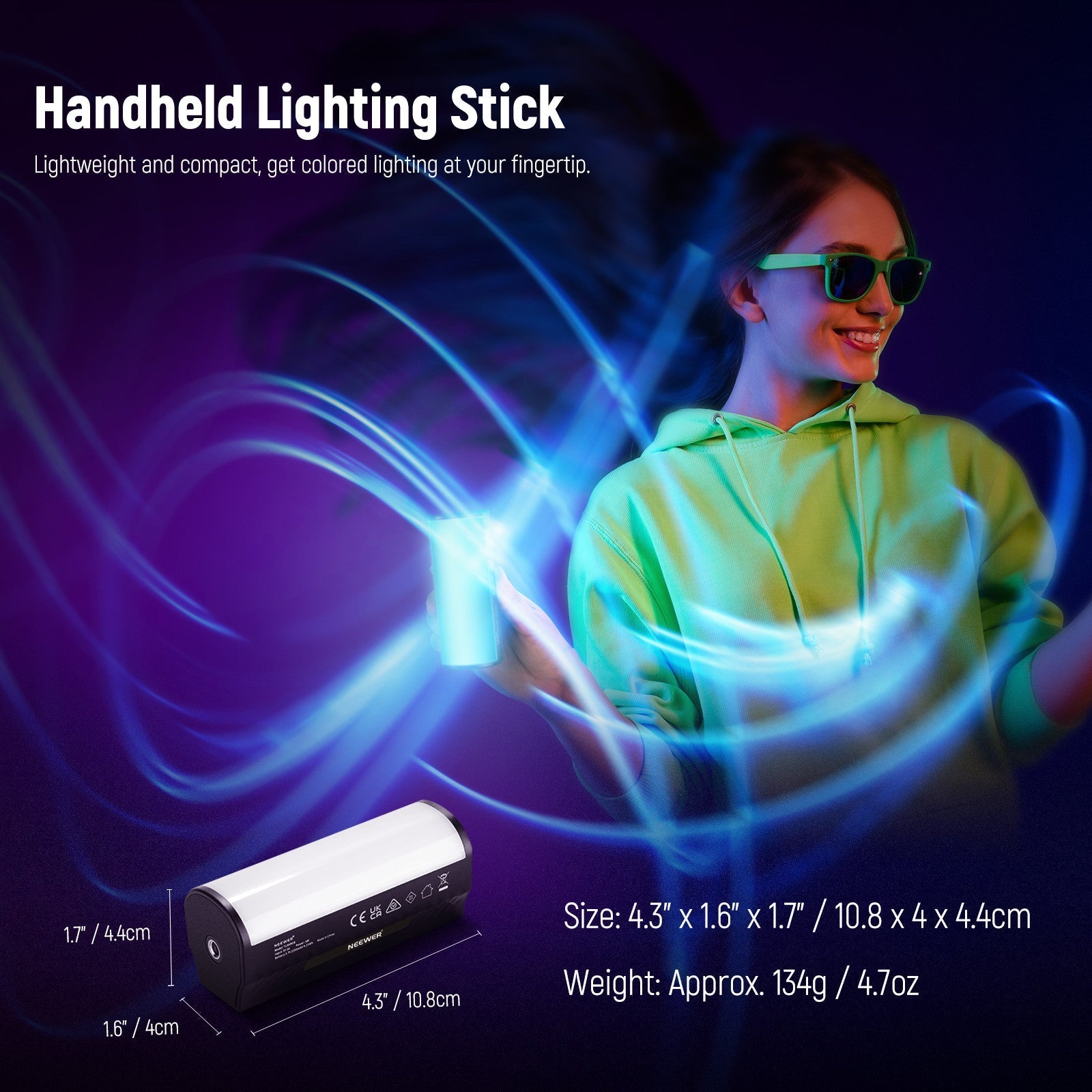 NEEWER BASICS TL96RGB Magnetic Handheld Light Wand with Desk Tripod
