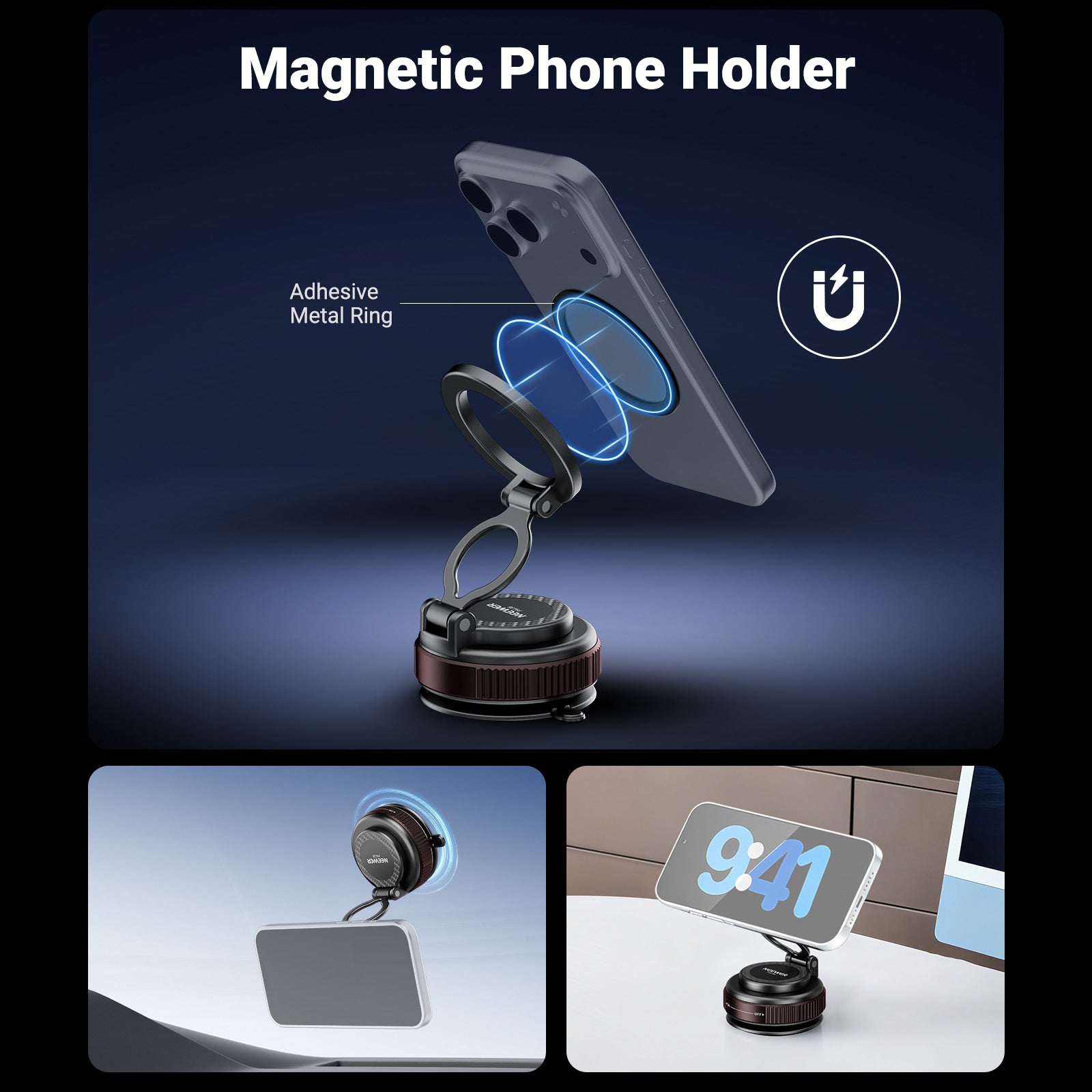 NEEWER PA138 Vacuum Suction Cup Mount with Magnetic Phone Holder